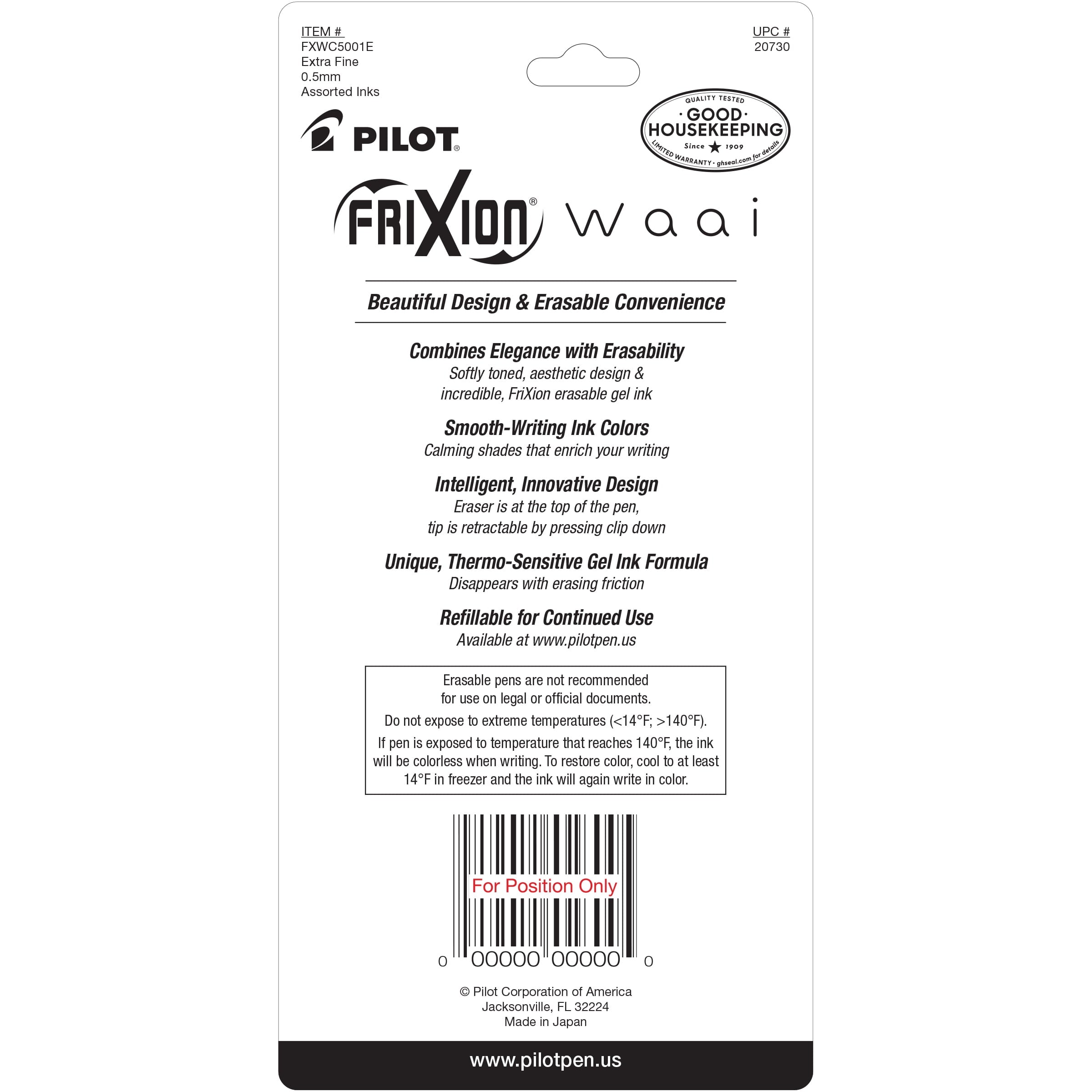 FriXion Waai Erasable Gel Ink Pens, Extra Fine Point, 0.5 mm, Assorted Color Inks, 5 Count - Image 2
