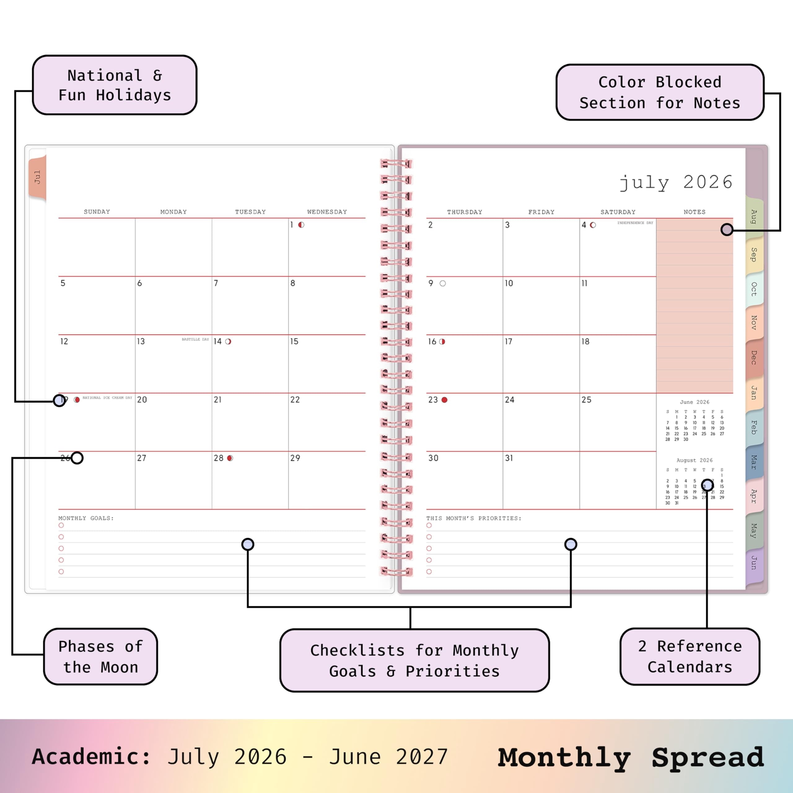Blue Sky WAAV 2026-2027 Weekly and Monthly Academic Year Planner Calendar, July 2026 - June 2027, 7" x 9", Flexible Cover, Wirebound, Lamina - Image 4