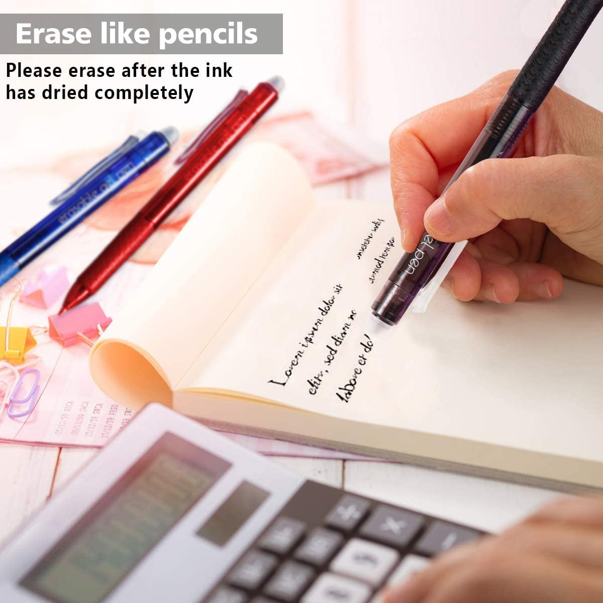 Erasable Gel Pens, 15 Pack Retractable Erasable Pens Clicker, Fine Point, Make Mistakes Disappear, 11 Black 2 Blue 2 ... - Image 3