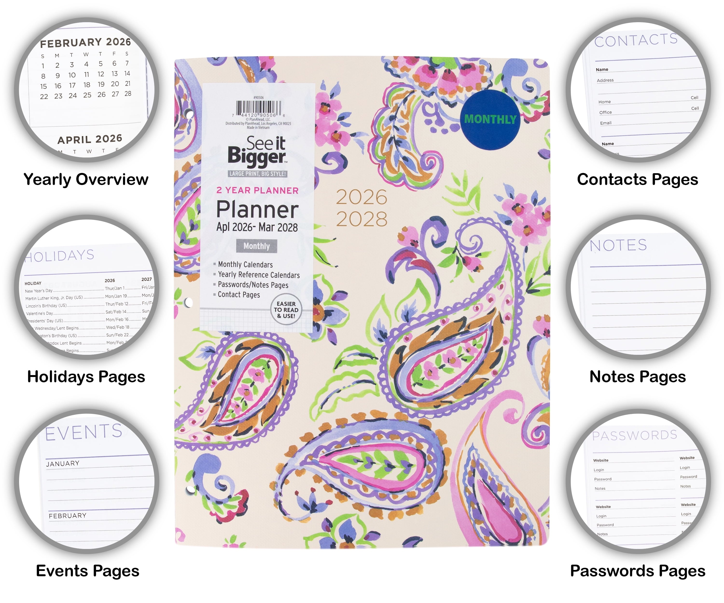 See It Bigger Monthly Planner, Large (8.5" x 11"), Paisley, 2-Year: Apr 2026  Mar 2028 - Image 3