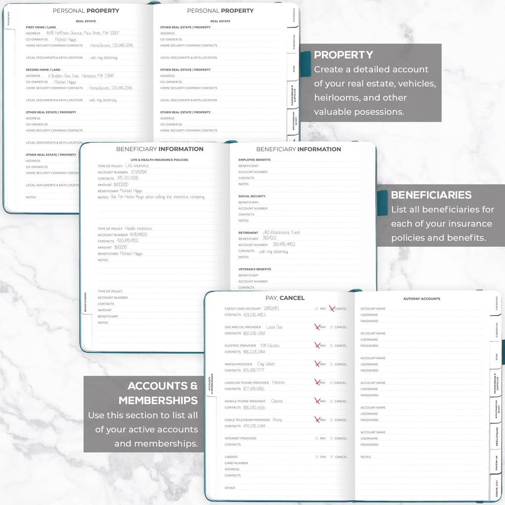 A5 End of Life Planner & Appointment Book, Dark Teal, 8" x 11", 360 Pages - Image 6