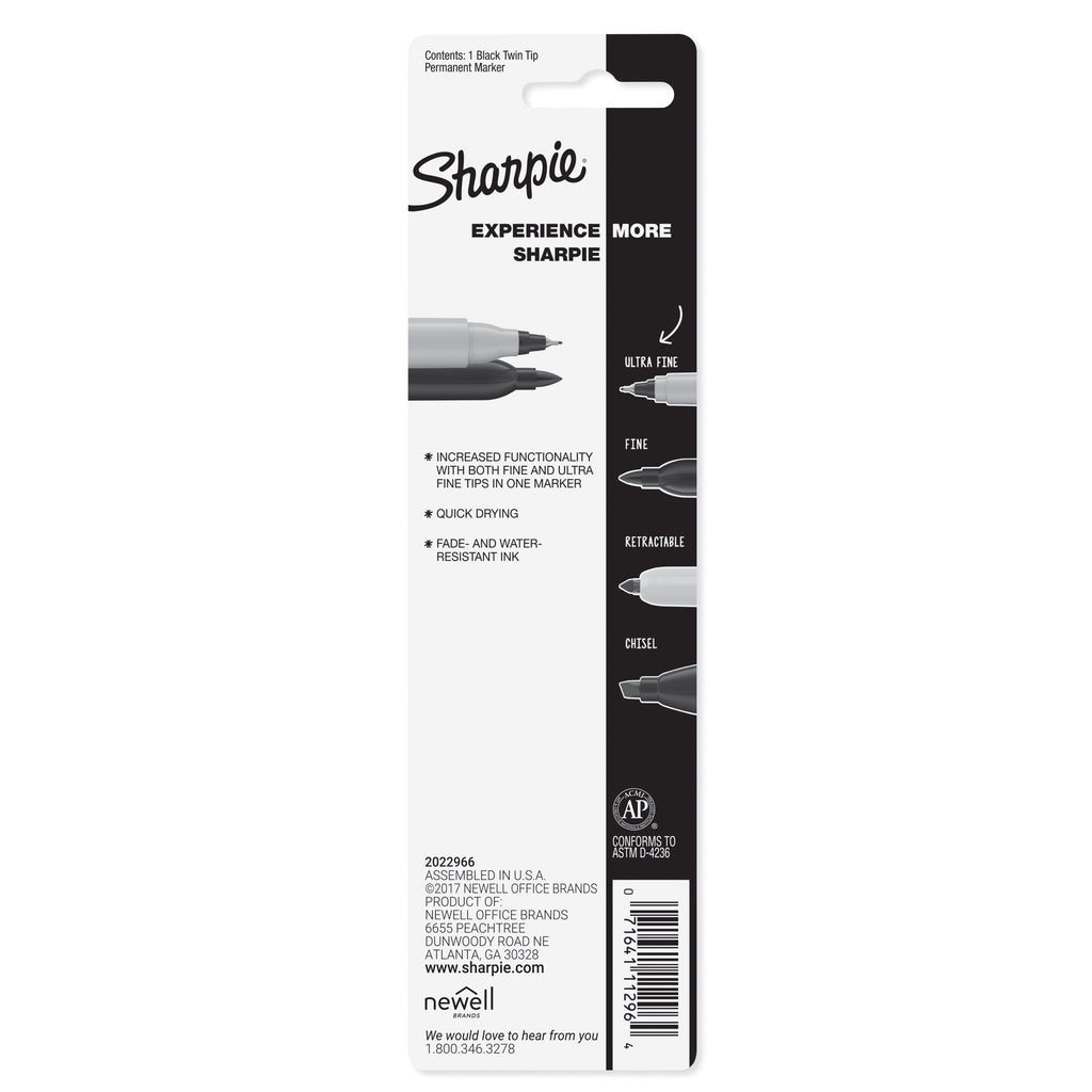 Twin Tip Permanent Marker, Fine and Ultra Fine Tips, Black, 1 Count - Image 5