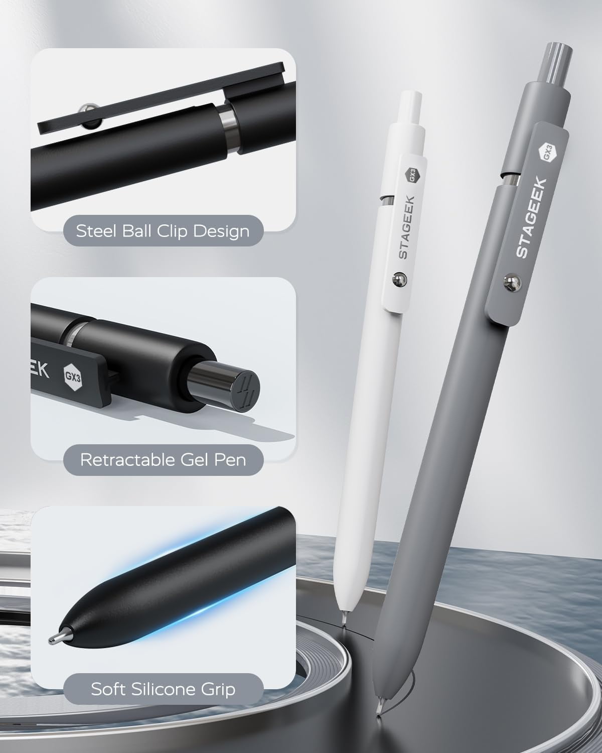 STAGEEK Black Gel Pens GX3, 6Pcs Fine Point Smooth Writing Pens with 3 Extra Refills, Black Ink Pens for Journaling, Writing, Office, Note T - Image 5