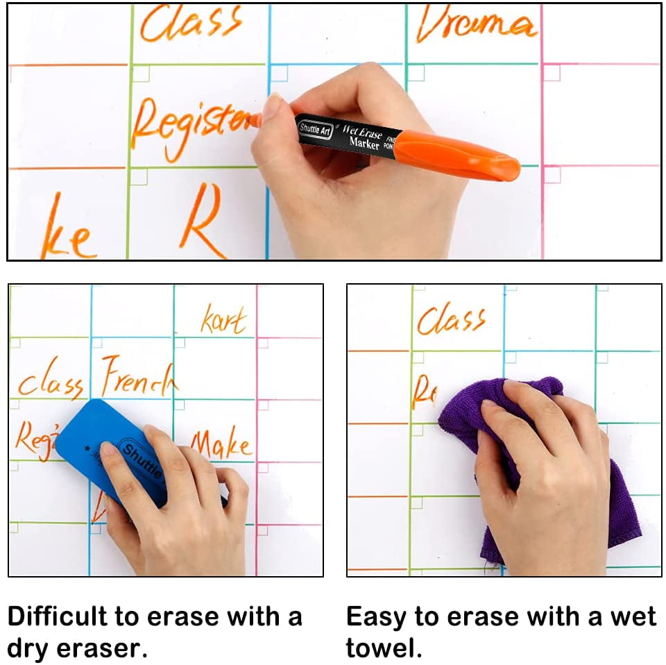 Wet Erase Markers, Shuttle Art 10 Colors 1mm Fine Tip Smudge-Free Markers, Use on Laminated Calendars, Overhead Projectors, Schedules, White - Image 4