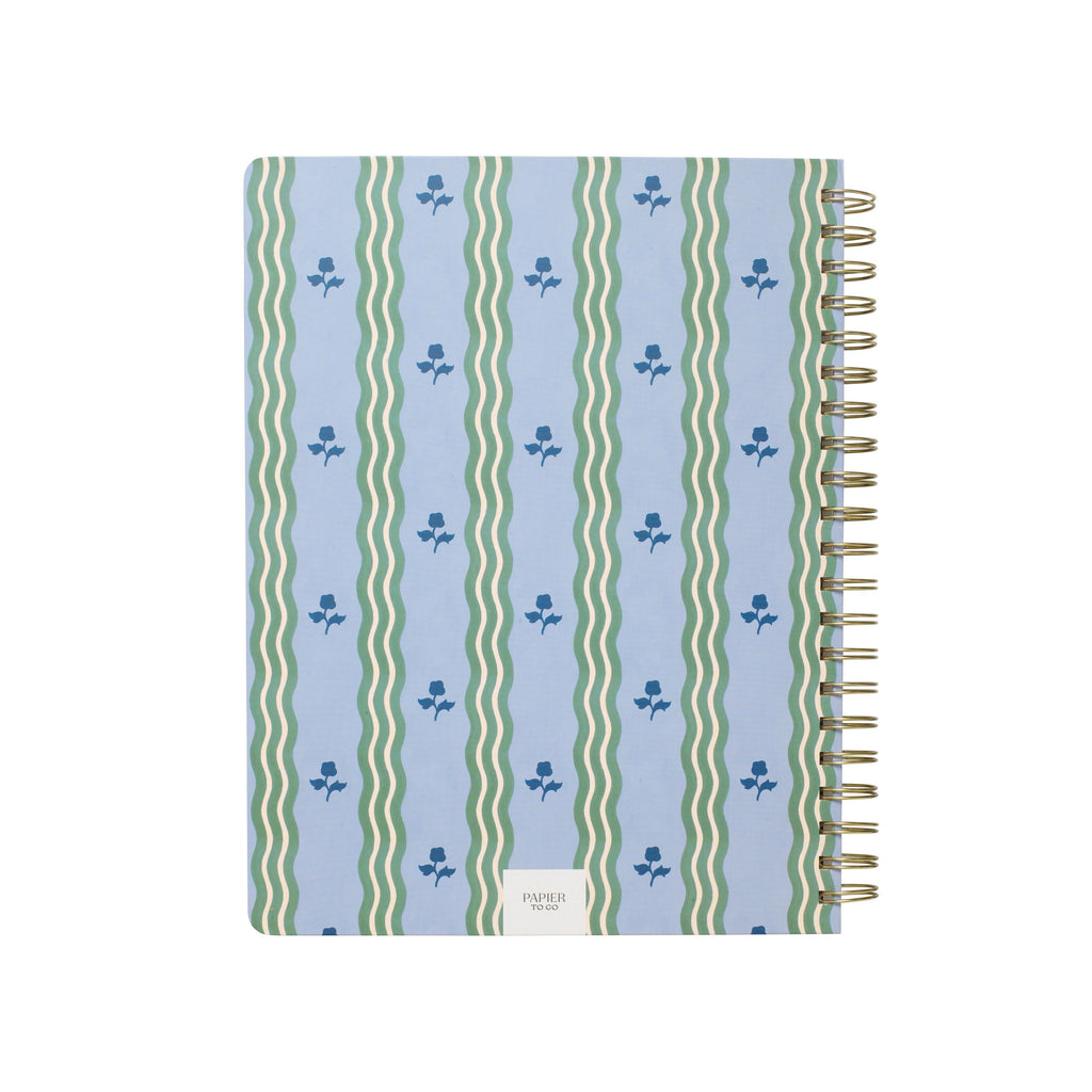 College Ruled, Lined Notebook, Spiral, Hardcover, B5 Size - 7.1"" x 10"" inches, Stripe and Floral Print - Ric Rac, Blue - Image 2