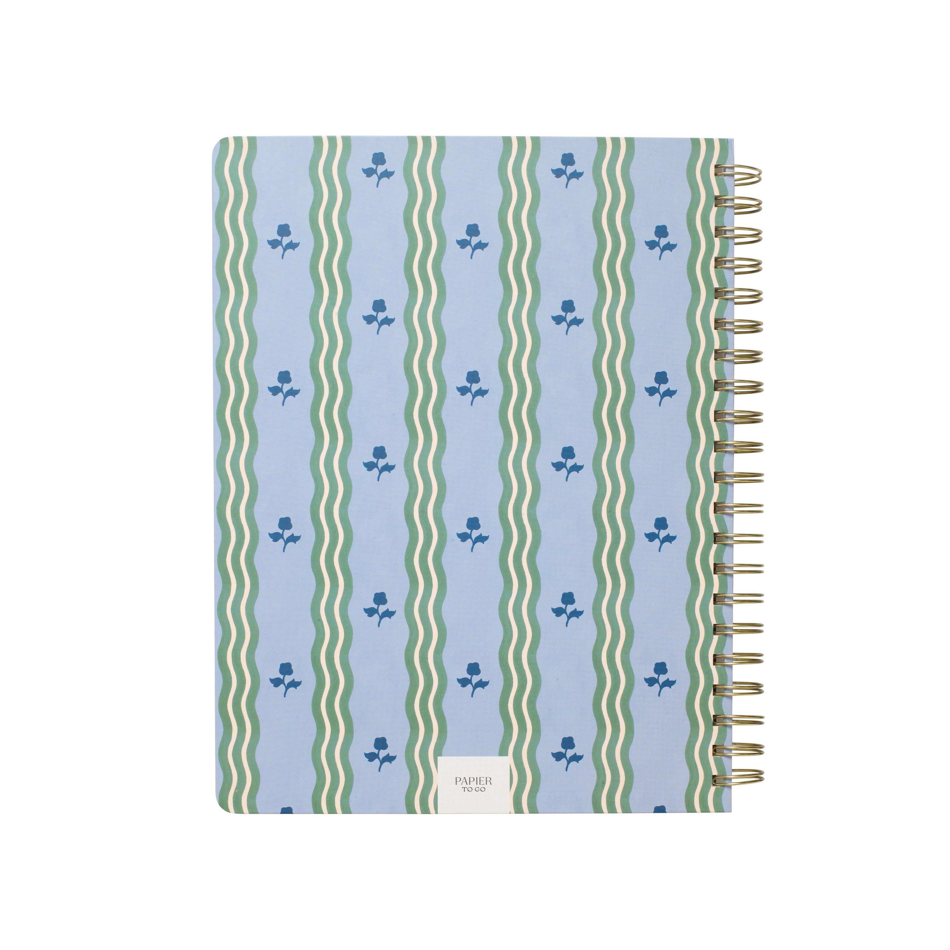 College Ruled, Lined Notebook, Spiral, Hardcover, B5 Size - 7.1"" x 10"" inches, Stripe and Floral Print - Ric Rac, Blue - Image 2