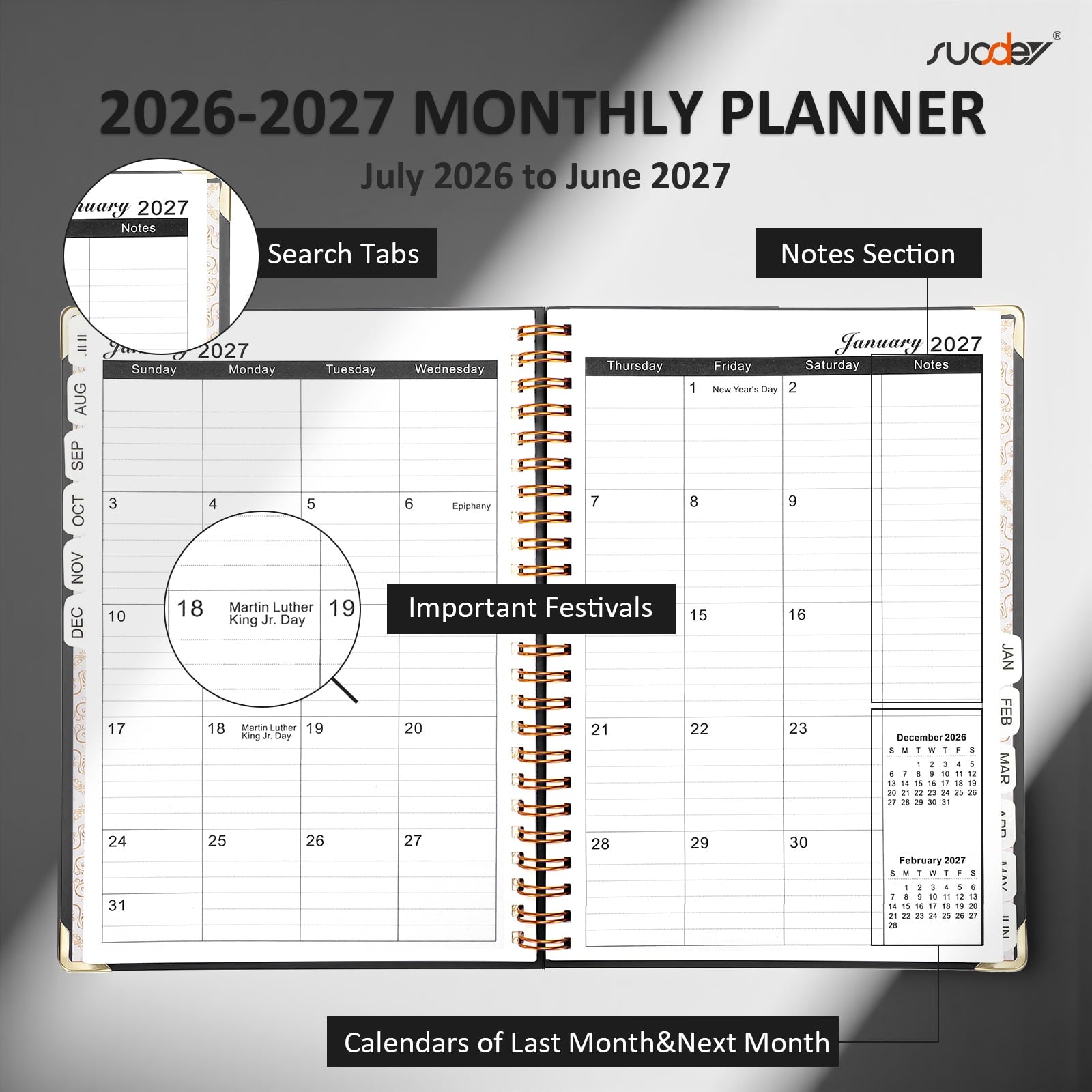 2026-2027 Planner Calendar Notebook (JUL.2026-JUN.2027,6.3"x8.5")Daily Weekly Monthly Agenda Planner for Women Men - Image 3