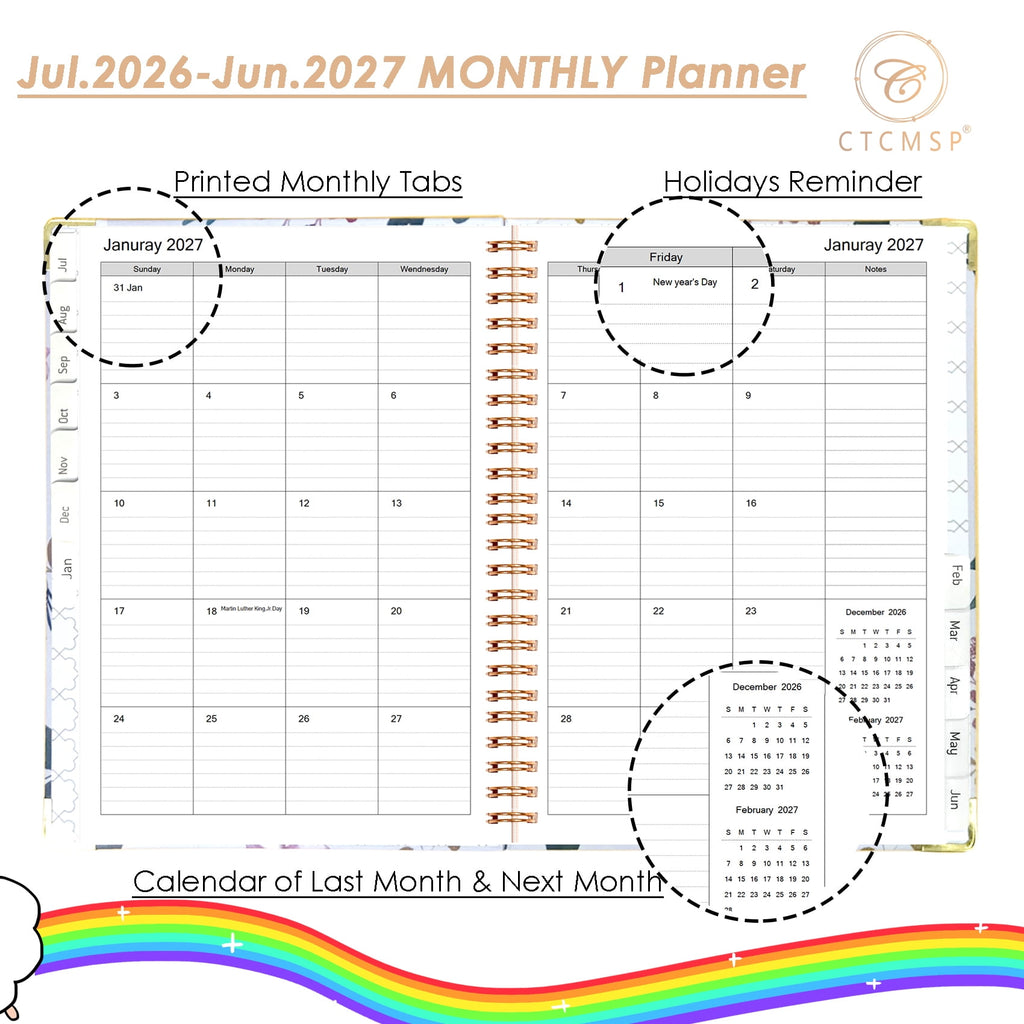 2026-2027 Calendar Notebook(Jul.2026-Jun.2027,6.3"x8.5") Weekly Monthly for Women Men 2026-2027 Supplies-Flower - Image 2