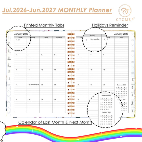 2026-2027 Calendar Notebook(Jul.2026-Jun.2027,6.3"x8.5") Weekly Monthly for Women Men 2026-2027 Supplies-Flower - Image 2