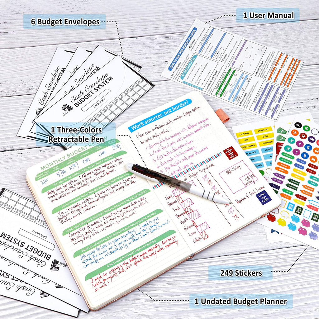 2025 Monthly Undated Bill Organizer Hardcover Financial Journal, Money Expense Tracker with Envelopes, Stickers, 1 Pe... - Image 2