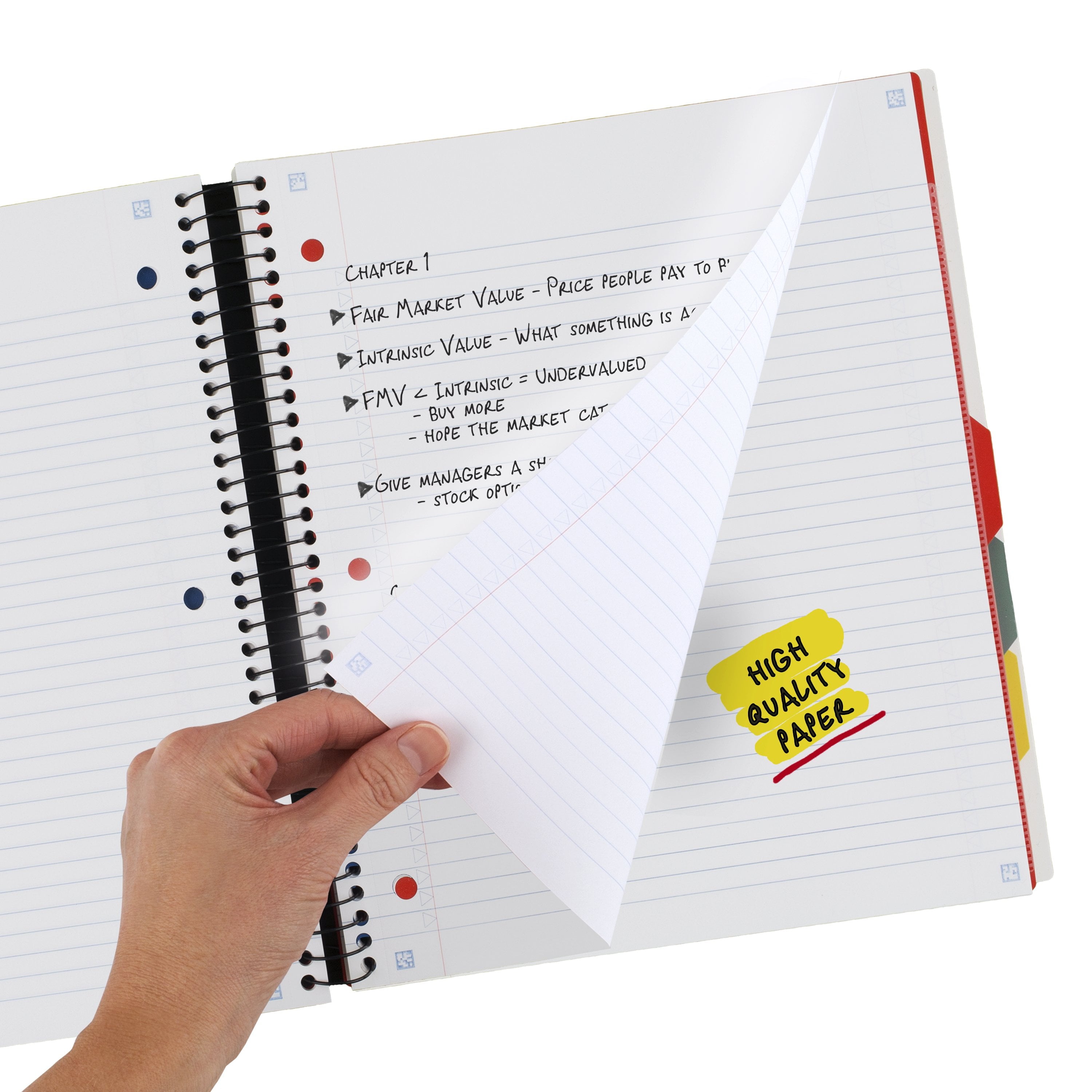 Five Star Advance 5 Subject College Ruled Notebook Plus Study App, 8.5" x 11", White, Poly, Spiral, 200 Sheets - Image 3