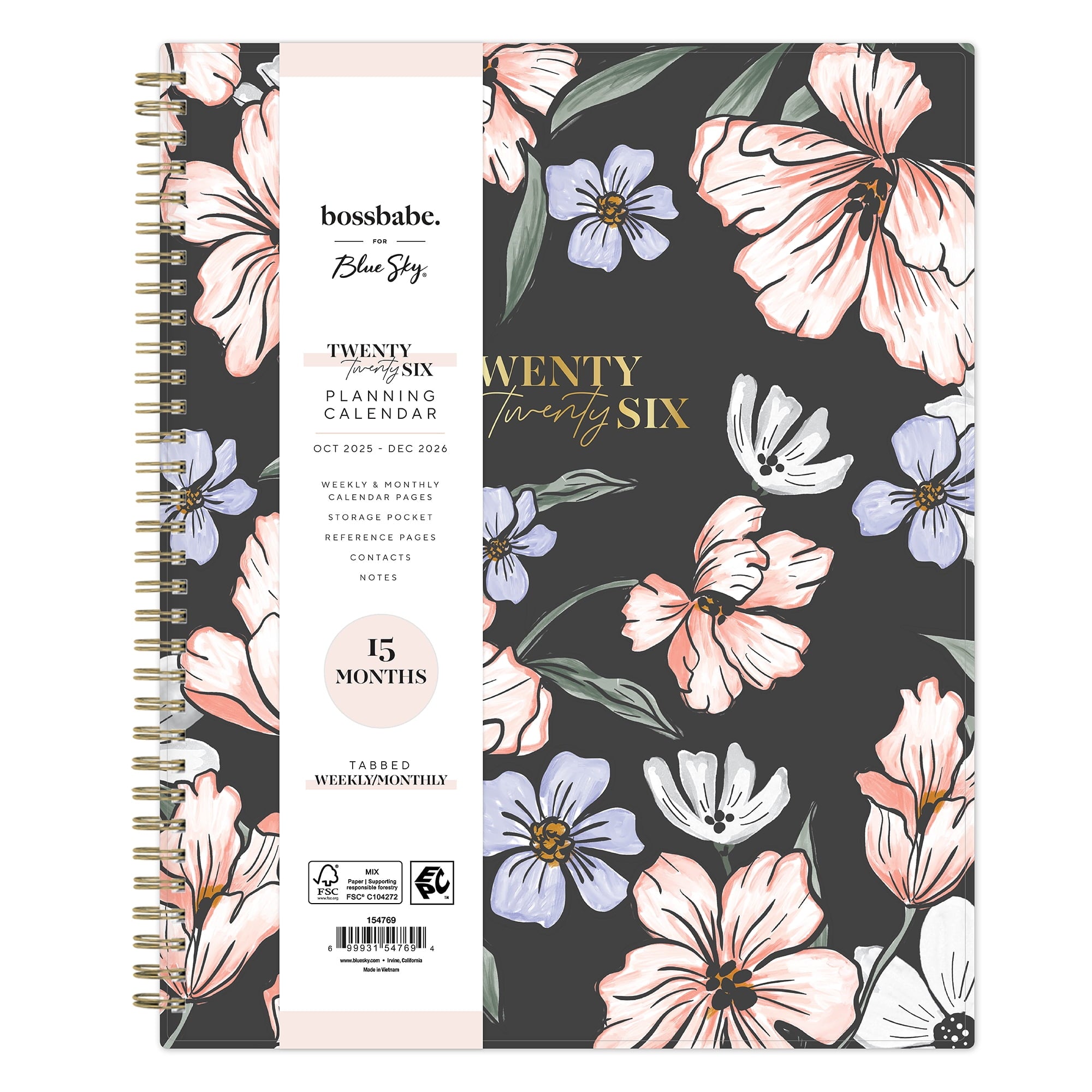 for Monthly Weekly Large Planner (8.5" x 11") Maria Dark 15-Month October 2025 - December 2026