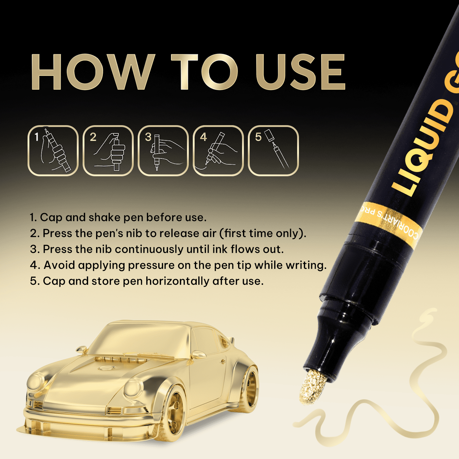 Chrome Gold Markers Metallic Gold Paint Pens for Metal, Plastic Jewelry,Touch-Up and Repair Kit - Image 5