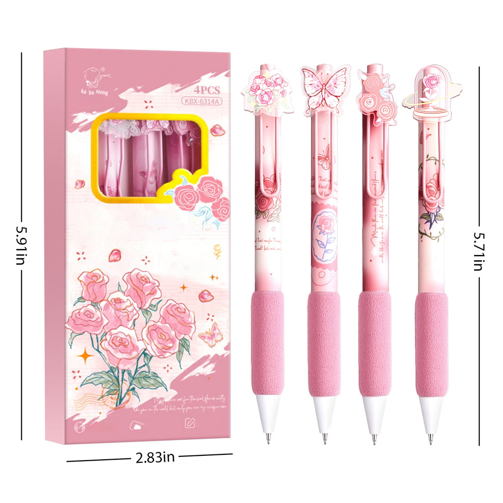 8 Pcs Pink Coquette Rose Butterfly Pens Cute Retractable Gel Pens 0.5mm Black Ink Writing Pen for Women Men Pen Set Office Home Supplies - Image 2