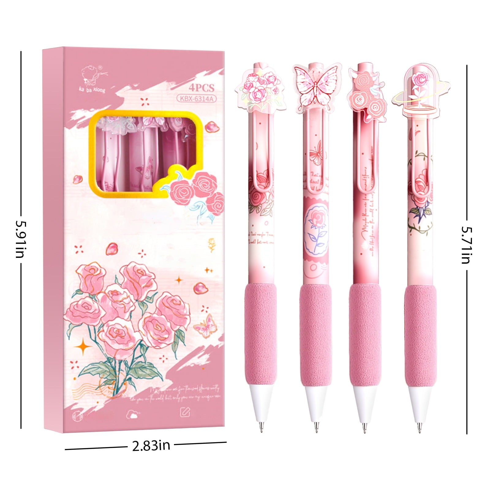 8 Pcs Pink Coquette Rose Butterfly Pens Cute Retractable Gel Pens 0.5mm Black Ink Writing Pen for Women Men Pen Set Office Home Supplies - Image 2