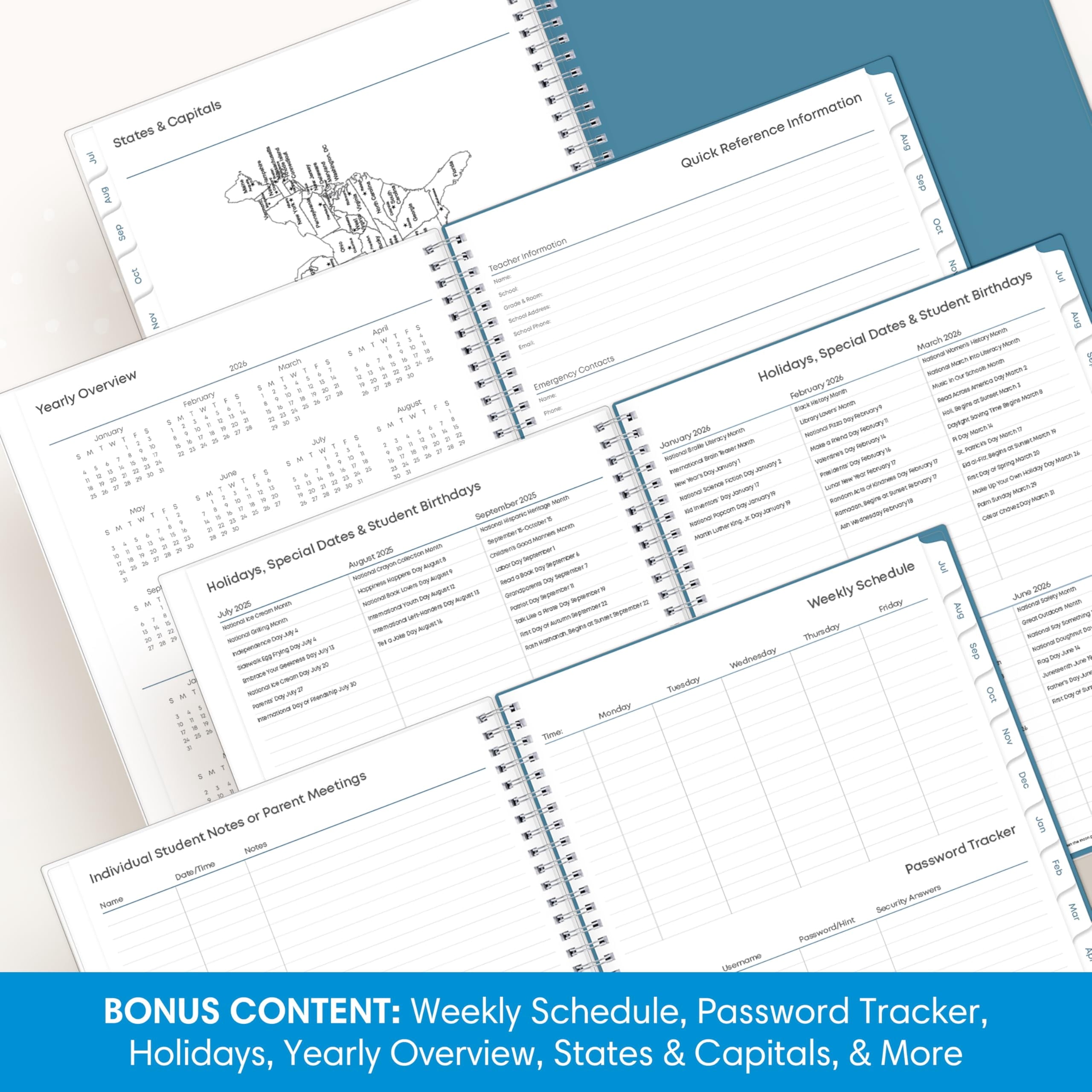2026-2027 Weekly and Monthly Academic Year Teacher Lesson Planner Calendar, July 2026 - June 2027, 8.5" x 11", Clear ... - Image 5