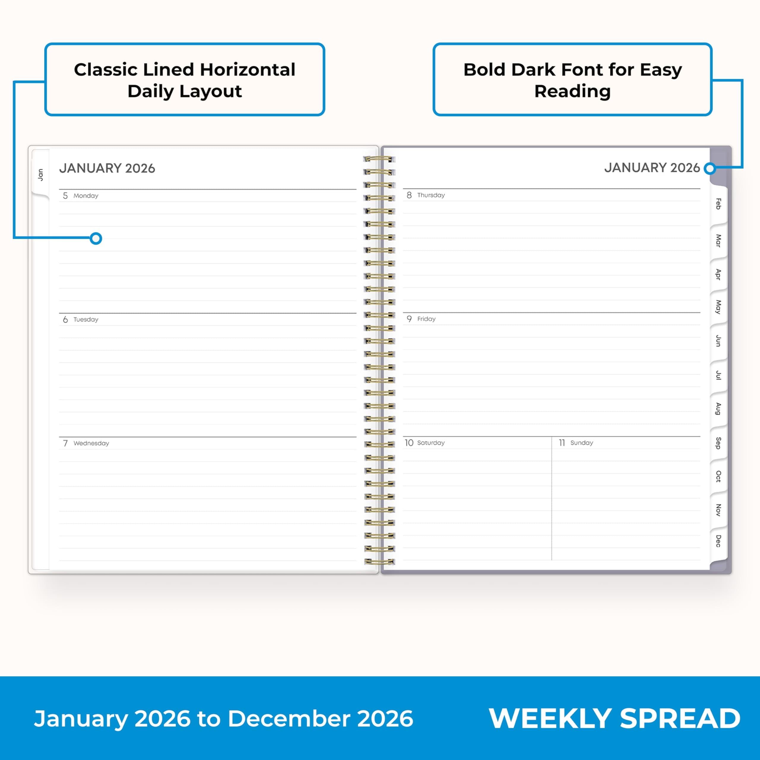 2026 Weekly and Monthly Planner Calendar, January 2026 - December 2026, 8.5" x 11", Flexible Cover, Laminated Tabs, D... - Image 3