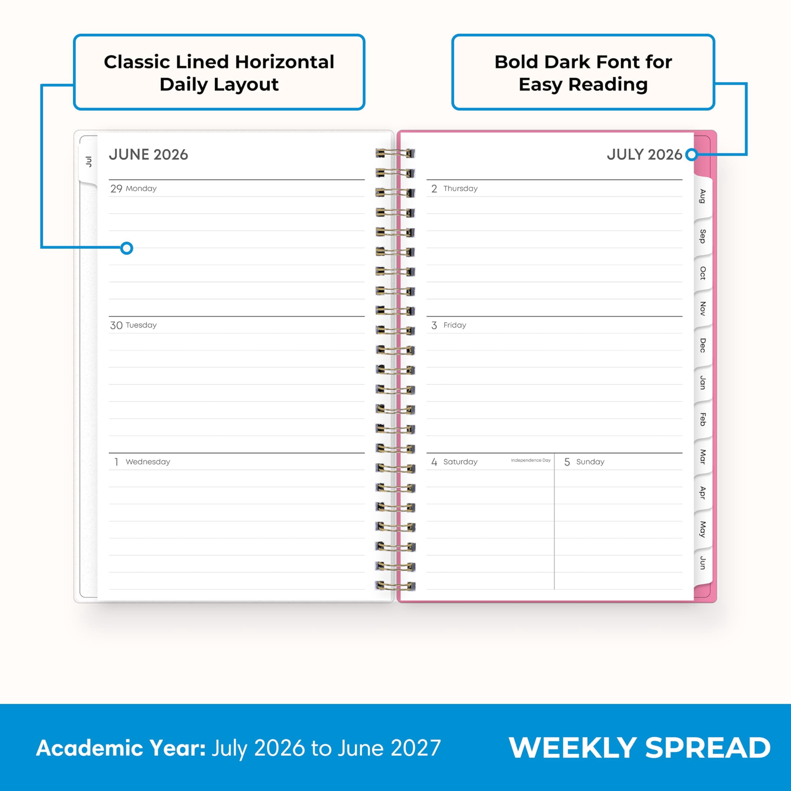 Blue Sky 2026-2027 Weekly and Monthly Academic Year Planner Calendar, July 2026 - June 2027, 5" x 8", Flexible Cover, Wirebound, Laminated T - Image 3