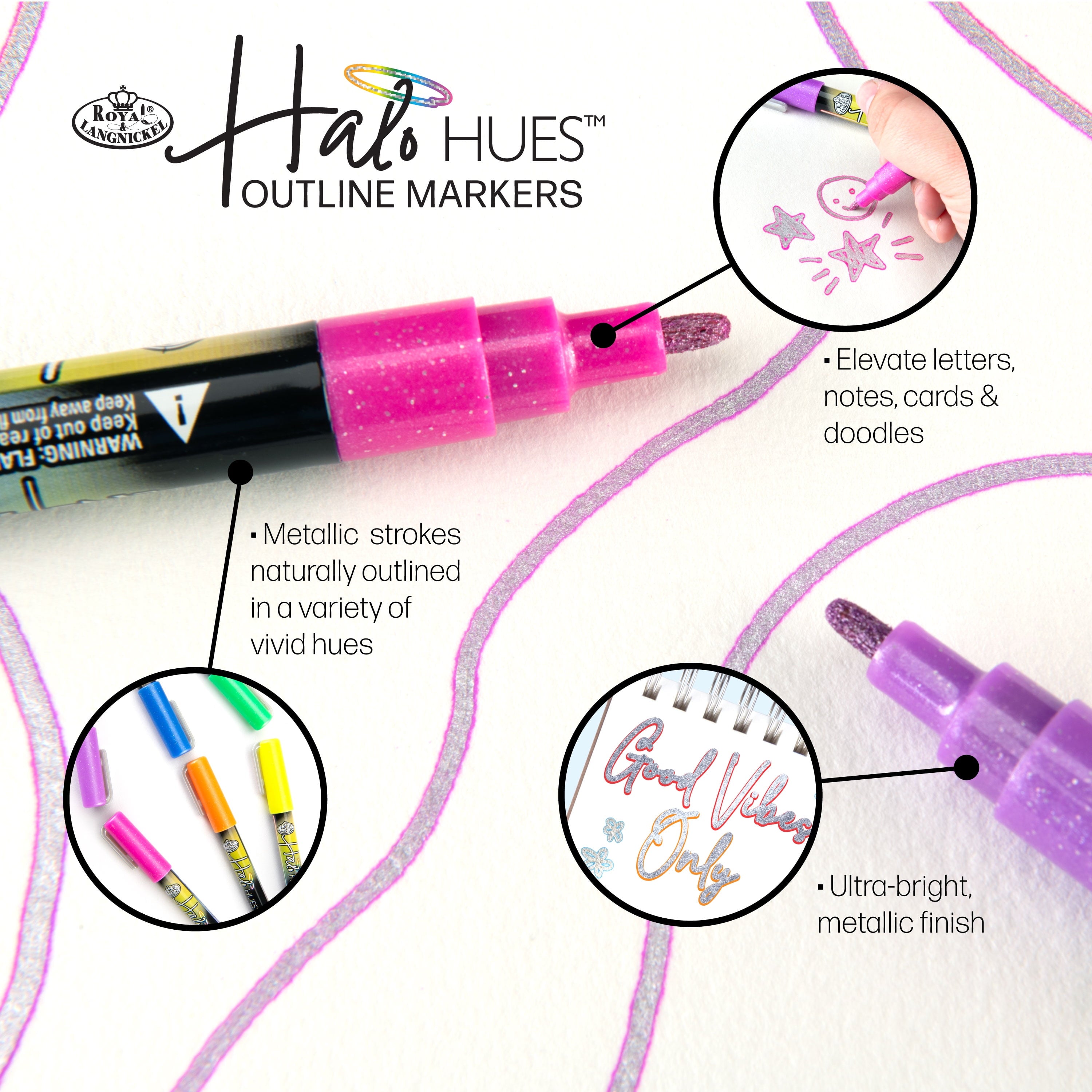 6pc Outline Marker Set, Halo Hues - Image 3