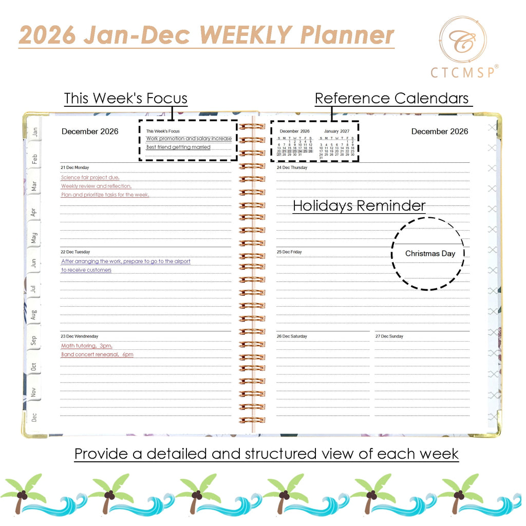 Planner 2026 Calendar Notebook(Jan-Dec.2026,6.3"x8.5") Weekly Monthly Flower Planner for Women Men 2026 Academic Plan... - Image 2