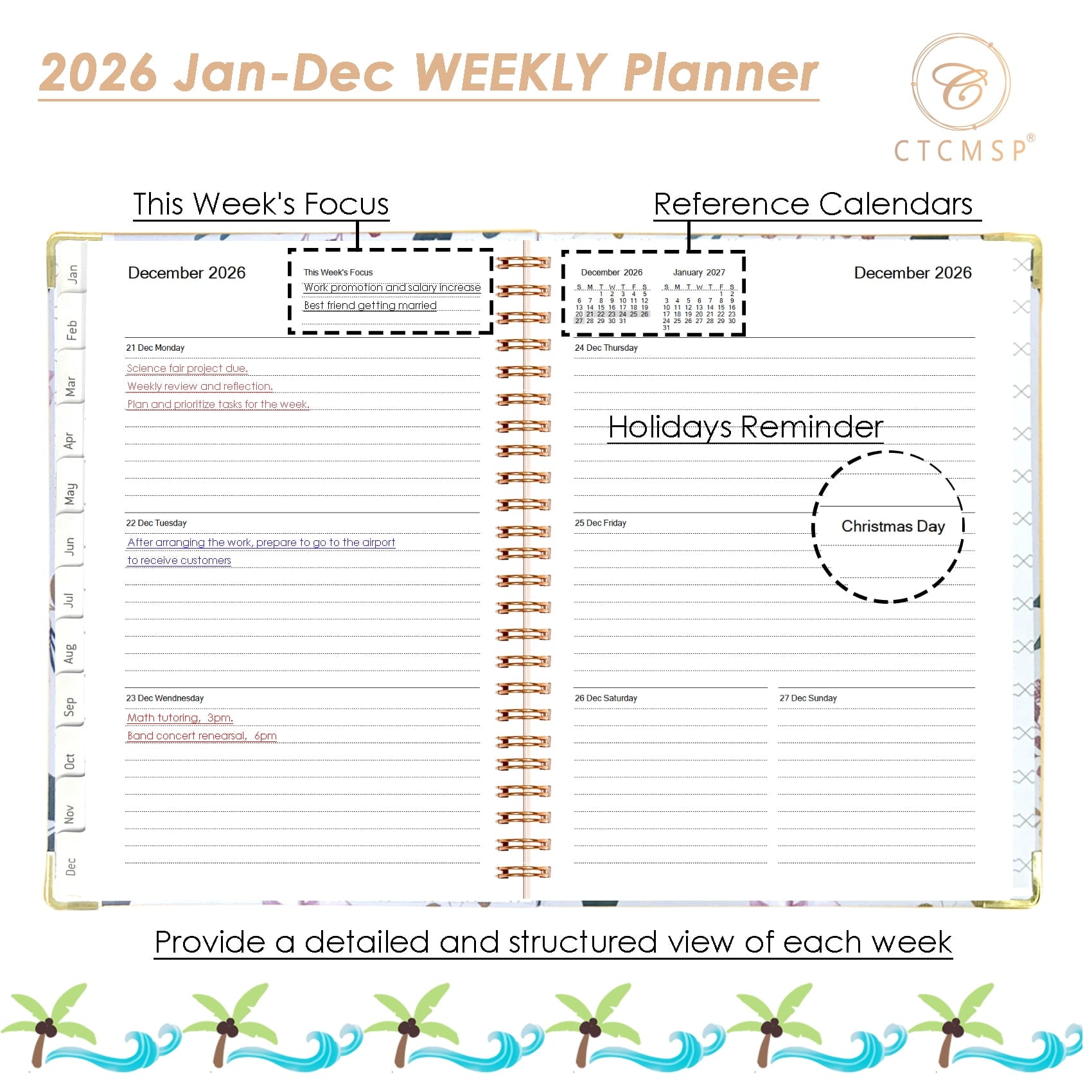 Planner 2026 Calendar Notebook(Jan-Dec.2026,6.3"x8.5") Weekly Monthly Flower Planner for Women Men 2026 Academic Plan... - Image 2