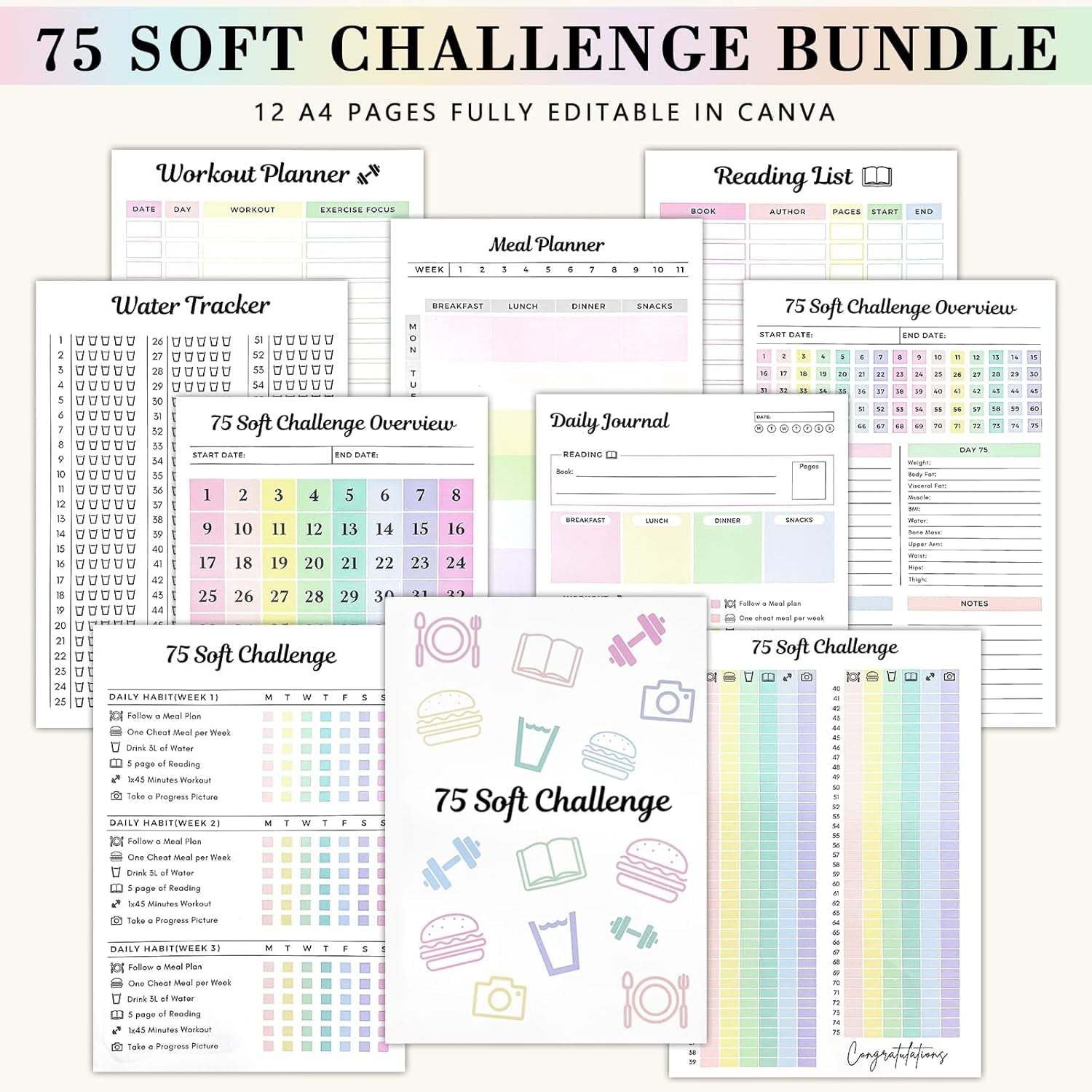 75-Day Planner Notebook, 75 Easy Target Tracker Journal – Editable Spiral Organizer Notepad with Weekly & Monthly Cal... - Image 2