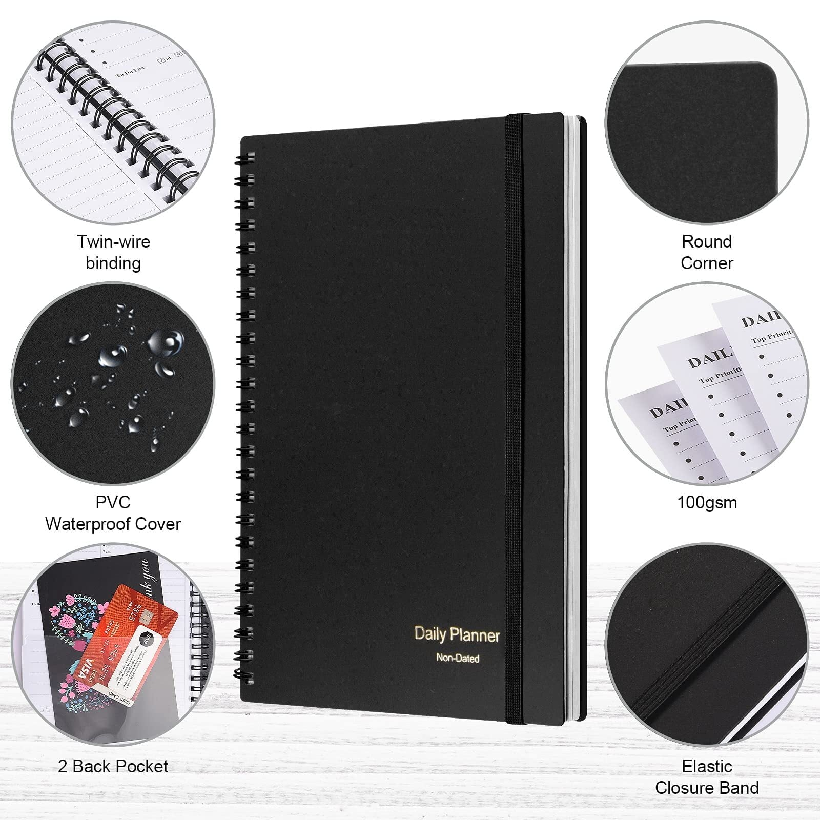 Undated Planner, Daily To Do List Notebook, Spiral Schedule Planner for Women and Men, Hourly Appointment Book Undate... - Image 4