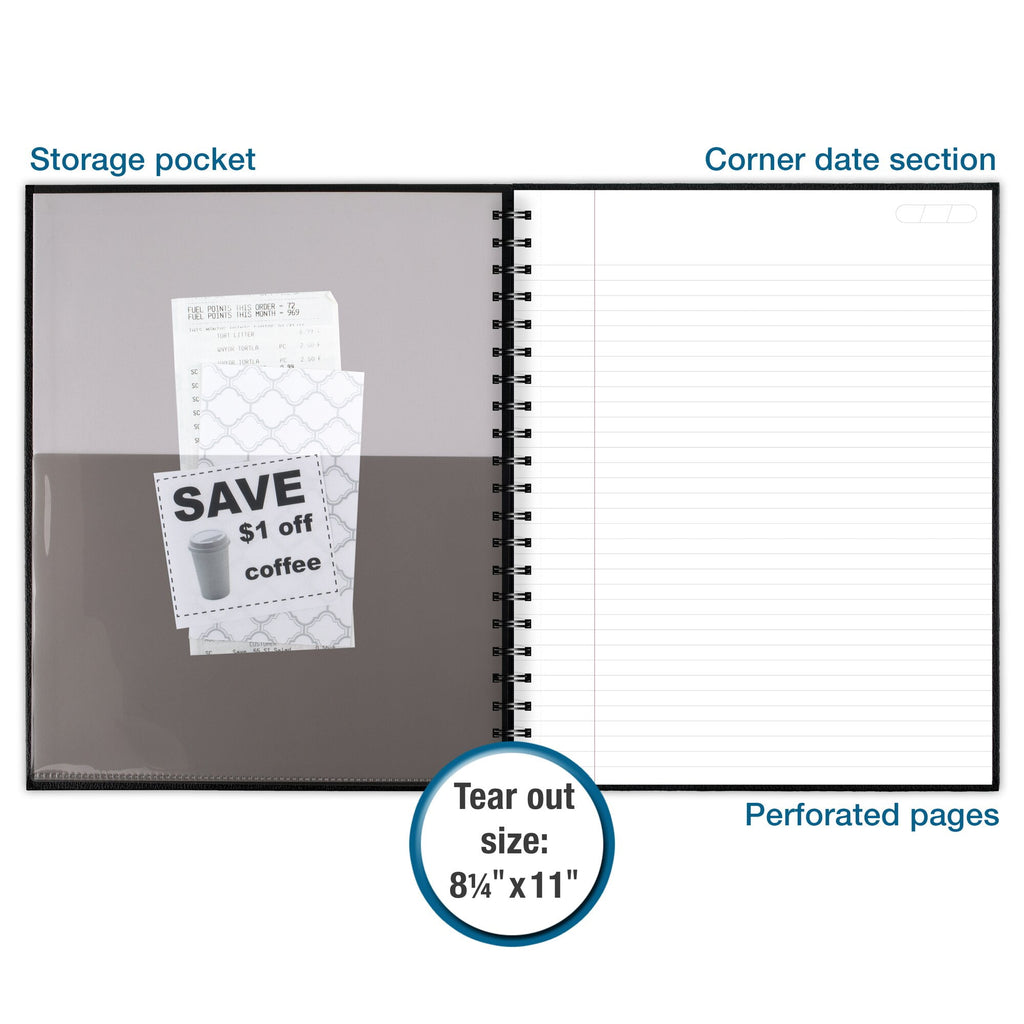 Cambridge Limited Hardcover Legal Ruled Business Notebook with Pocket, 96 Sheets, 8 1/8" x 11", Black - Image 3