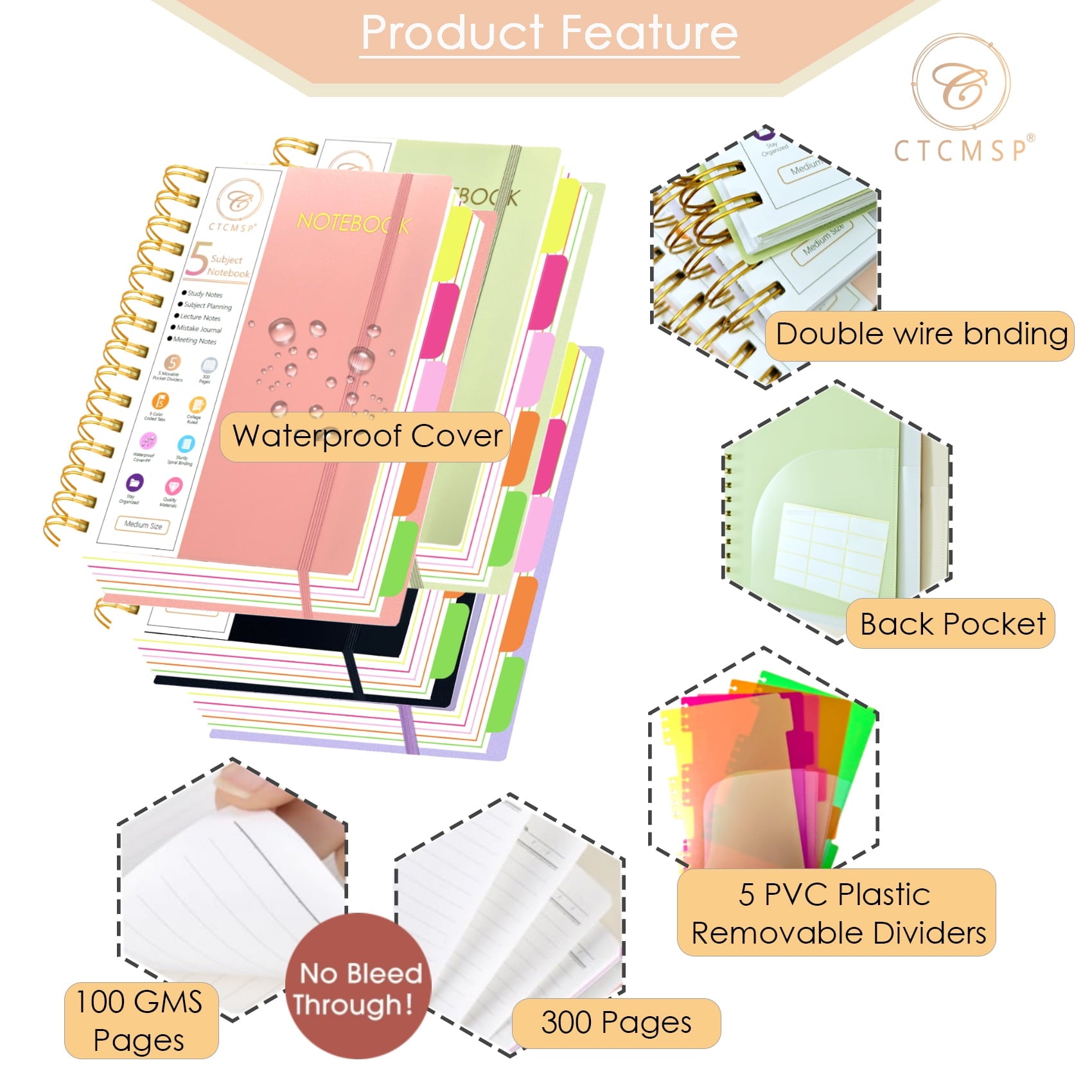 5 Notebook with Removable Dividers Tabs Hardcover Notebook Journal for Women Men,Perfect for Academic Supplies,Colleg... - Image 6
