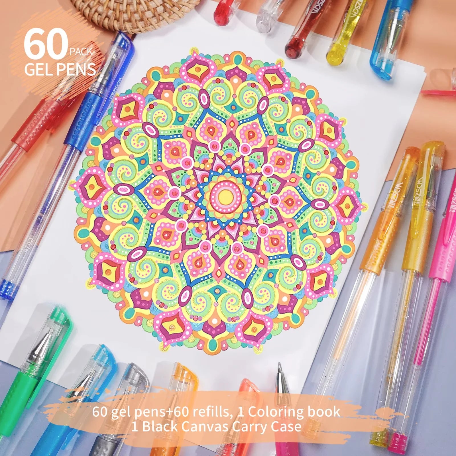 Gel Pens for Adult Coloring Books, Ink Pens Set Include 60 Colors Gel Marker Pens, 60 Matching Color Refills for Draw... - Image 3