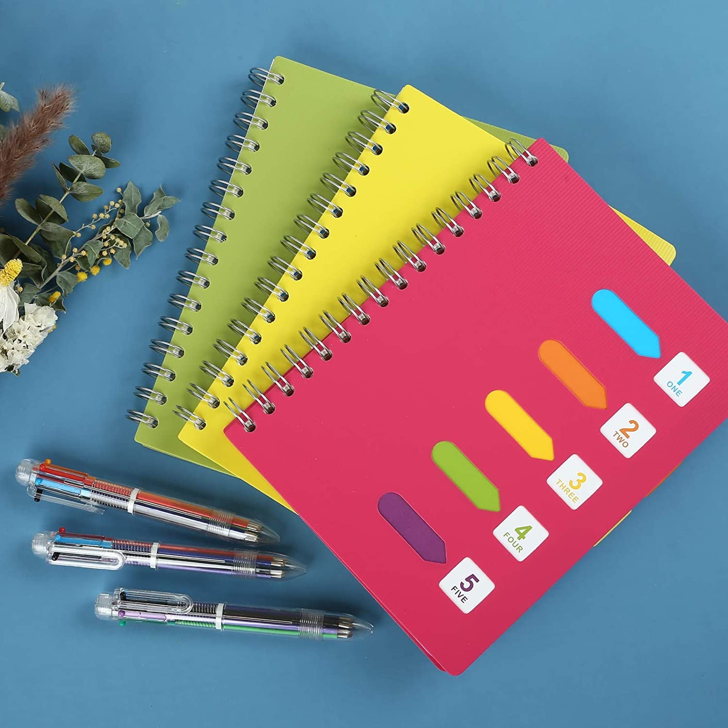 Spiral Notebook, 5 Subject College Ruled A5 Notebook with 5 Colored Tabs,6-in-1 Pen,Rose Pink,240 Pages - Image 2
