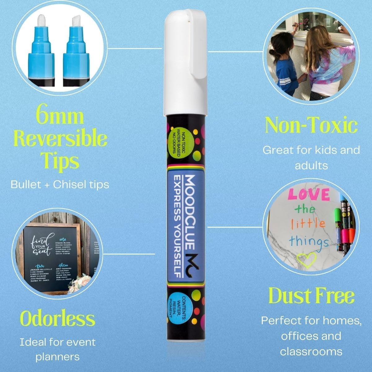 Liquid Chalk Markers, 6 Neon Colors, Reversible Tip, Wet or Dry Erase, Washable, Non-Toxic, for Glass, Windows, Mirro... - Image 4