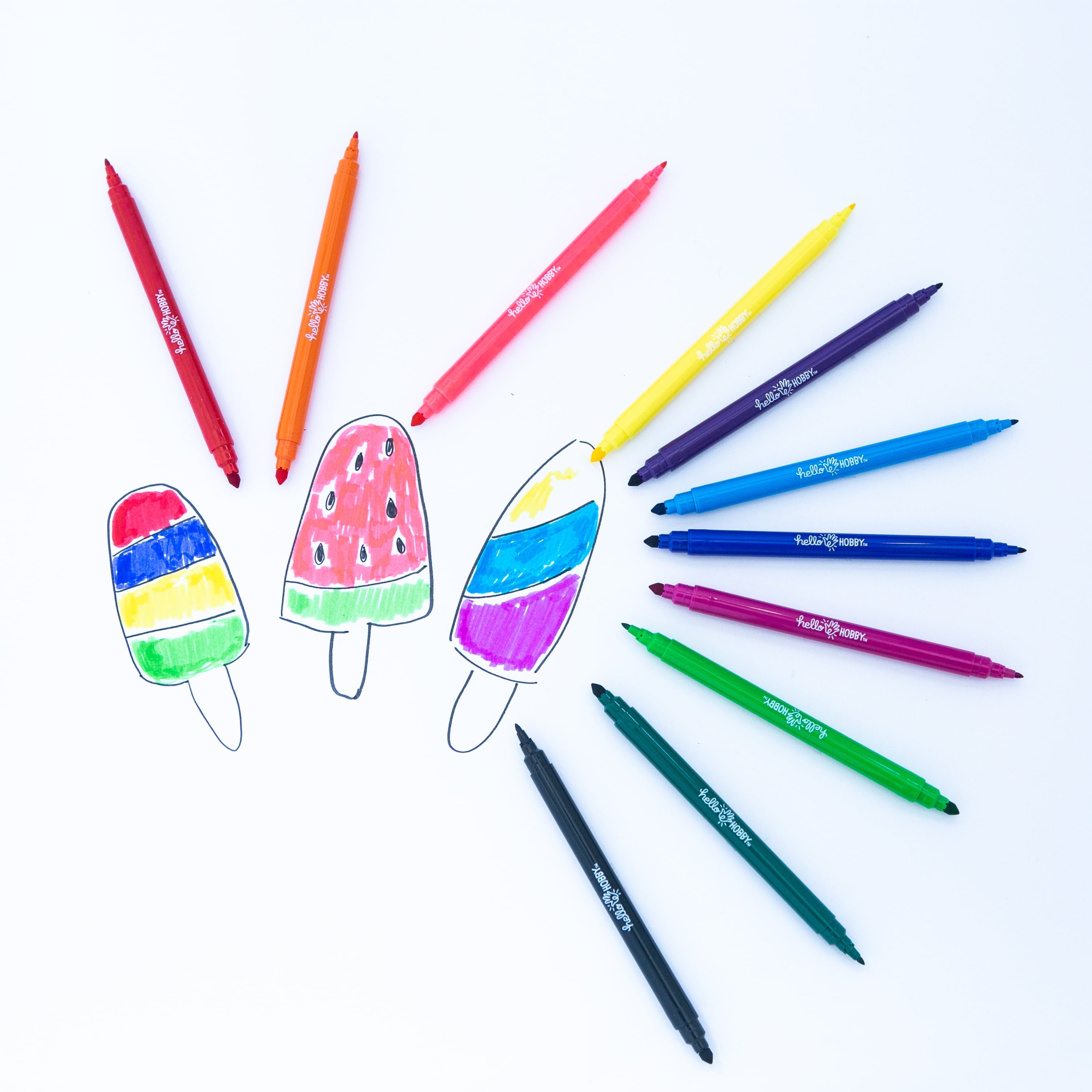 Hello Hobby Washable Dual Tip Markers, Brush and Fine Tips, Assorted Classic Colors, 12 Count - Image 4