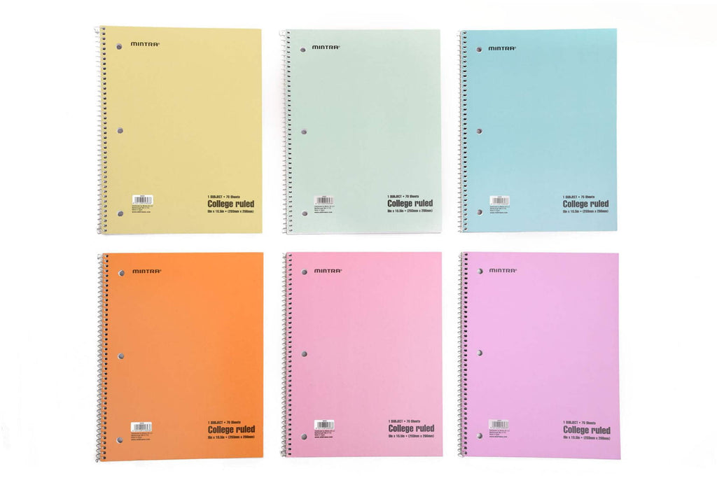 (04693) Spiral Notebooks Pastel College Ruled 6 Pack (70 Sheets) - Image 3