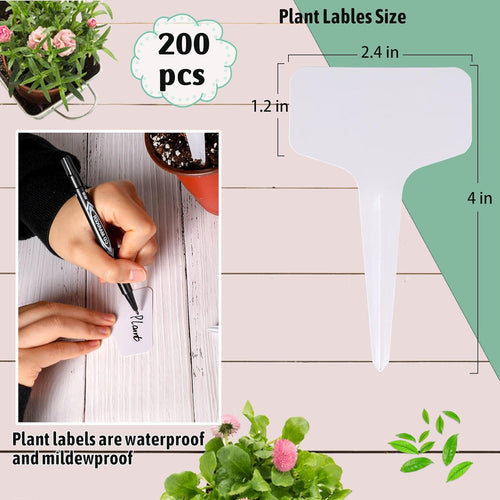 200pcs 4 Inch T-Type Plant Labels - Waterproof Plastic Garden Markers with Permanent Marker Pen, Reusable Plant Tags ... - Image 2