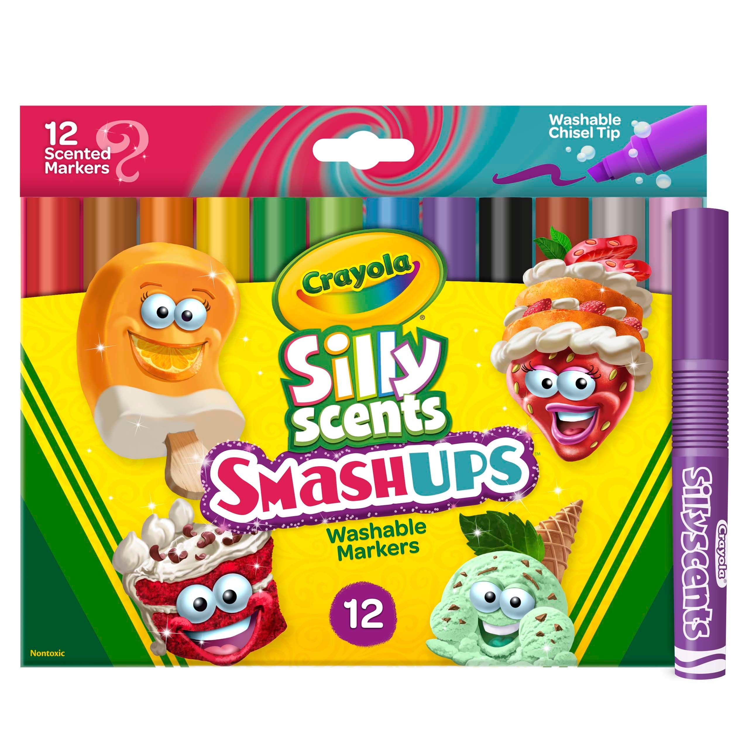 Silly Scents Smash Ups Markers, 12 Count, Scented Art Tools, Assorted Colors, Chisel Tip for Thick & Thin Lines - Image 2