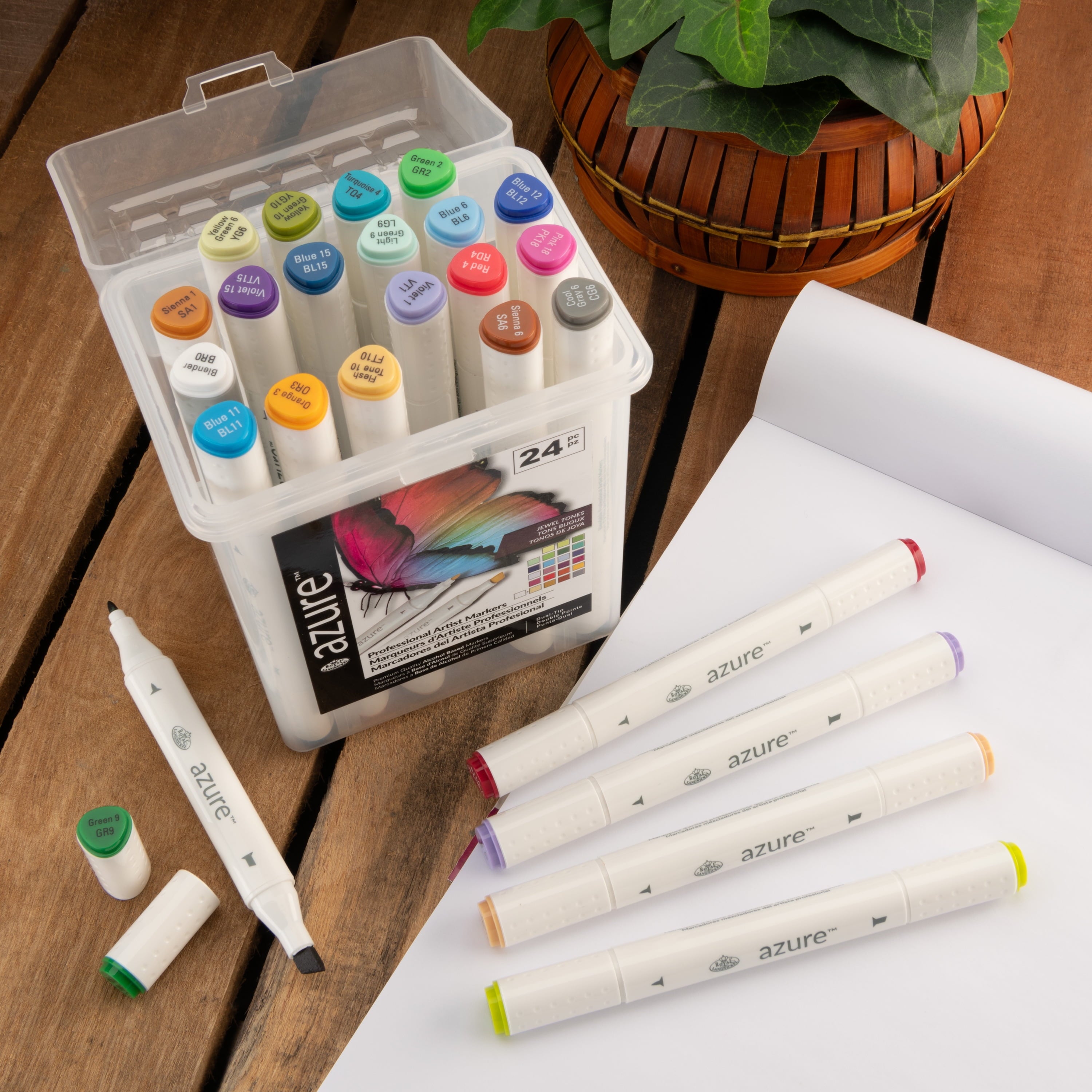 Azure 24-Color Dual Tip Alcohol Marker Set Jewel Tones - Image 3