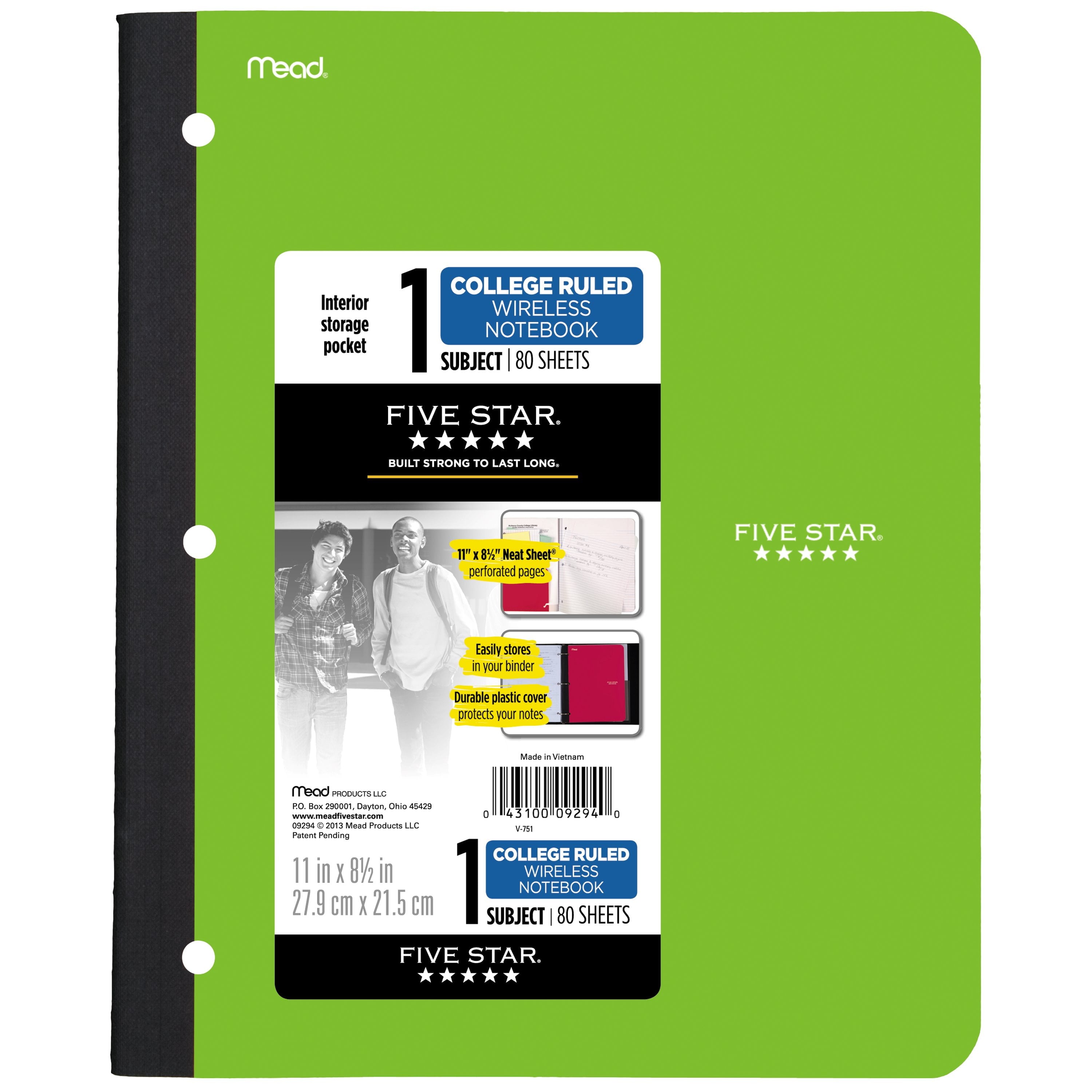 Five Star Wireless Notebook, 1 Subject, College Ruled,Assorted (09294) - Image 2