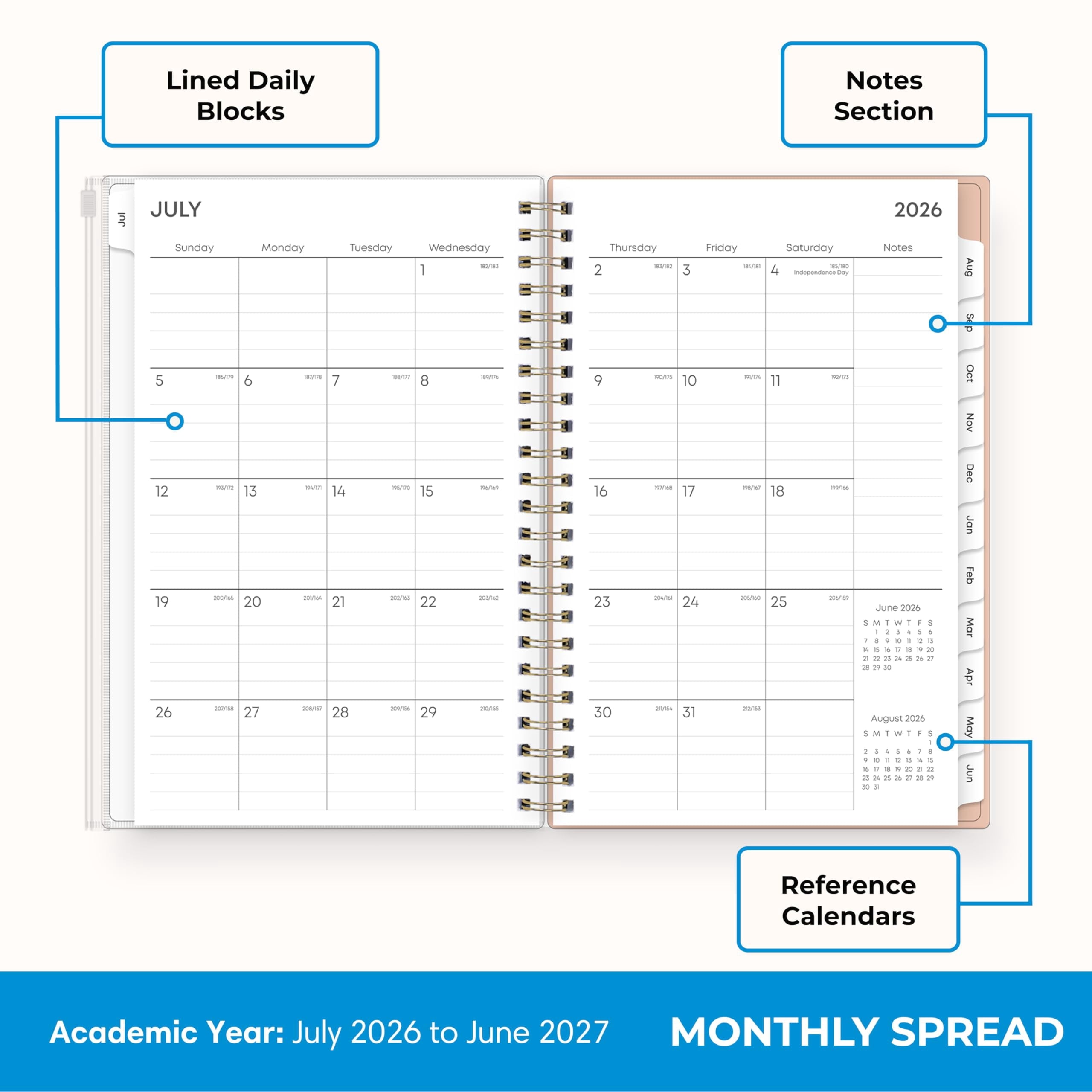 Blue Sky 2026-2027 Weekly and Monthly Academic Year Planner Calendar, July 2026 - June 2027, 5" x 8", Flexible Cover With Zip Pouch, Wirebou - Image 4