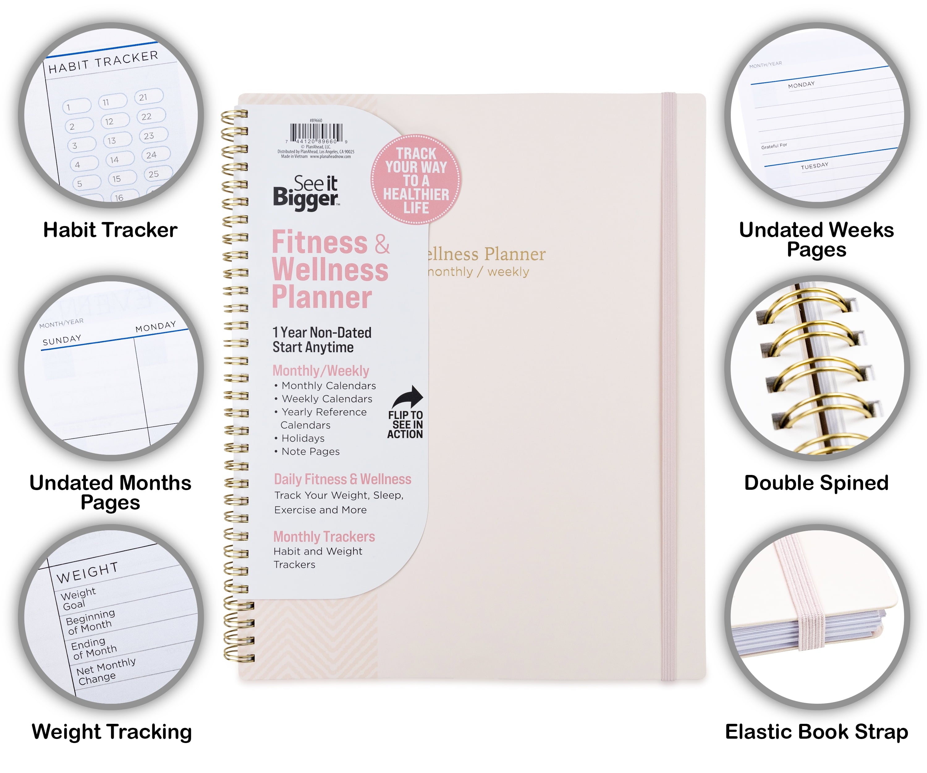 Monthly Weekly Planner Fitness Large (9 x 11) 12 Month Undated - Image 3