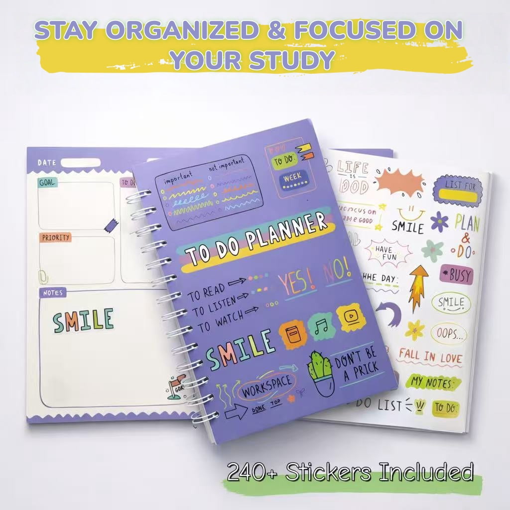 Aesthetic To Do Notebook with Stickers, Undated Daily Planner Organizer, Cute Productivity Journal for School Use, Student Planning Notebook - Image 2