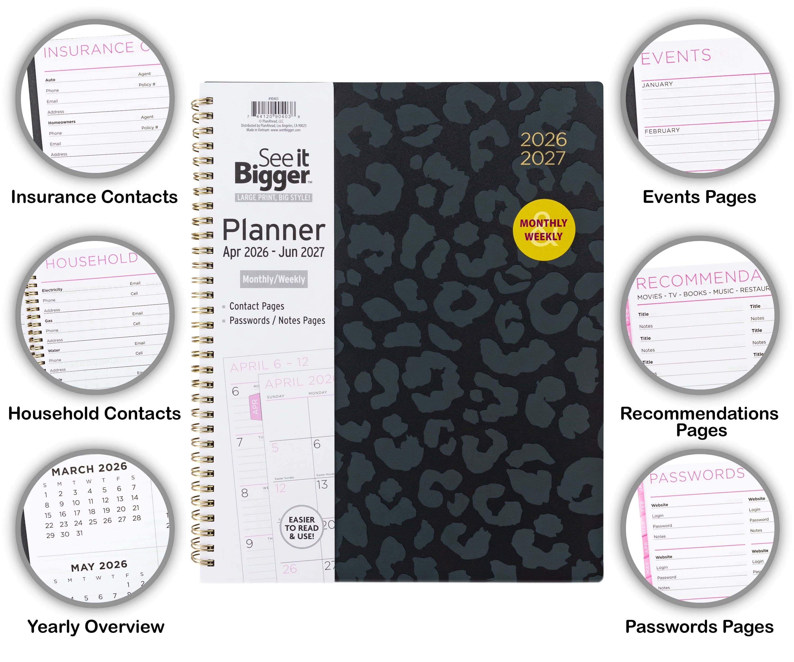 See It Bigger M/W Planner, Large (9" x 11.25"), Black, 15-Month: Apr 2026 - Jun 2027 - Image 3