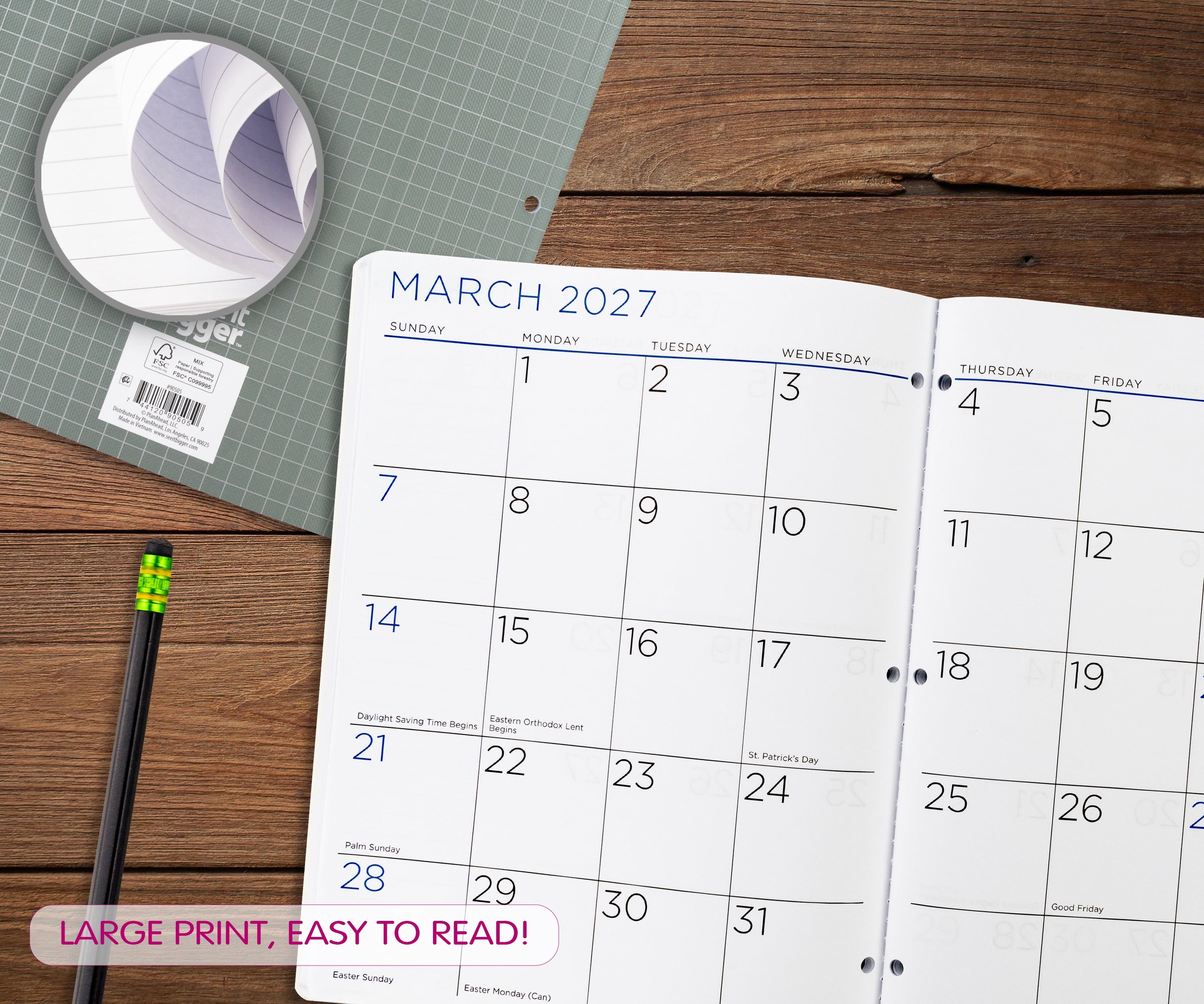 Monthly Planner, Large (8.5 x 11), Grey, 2-Year: Apr 2026 - Mar 2028 - Image 4