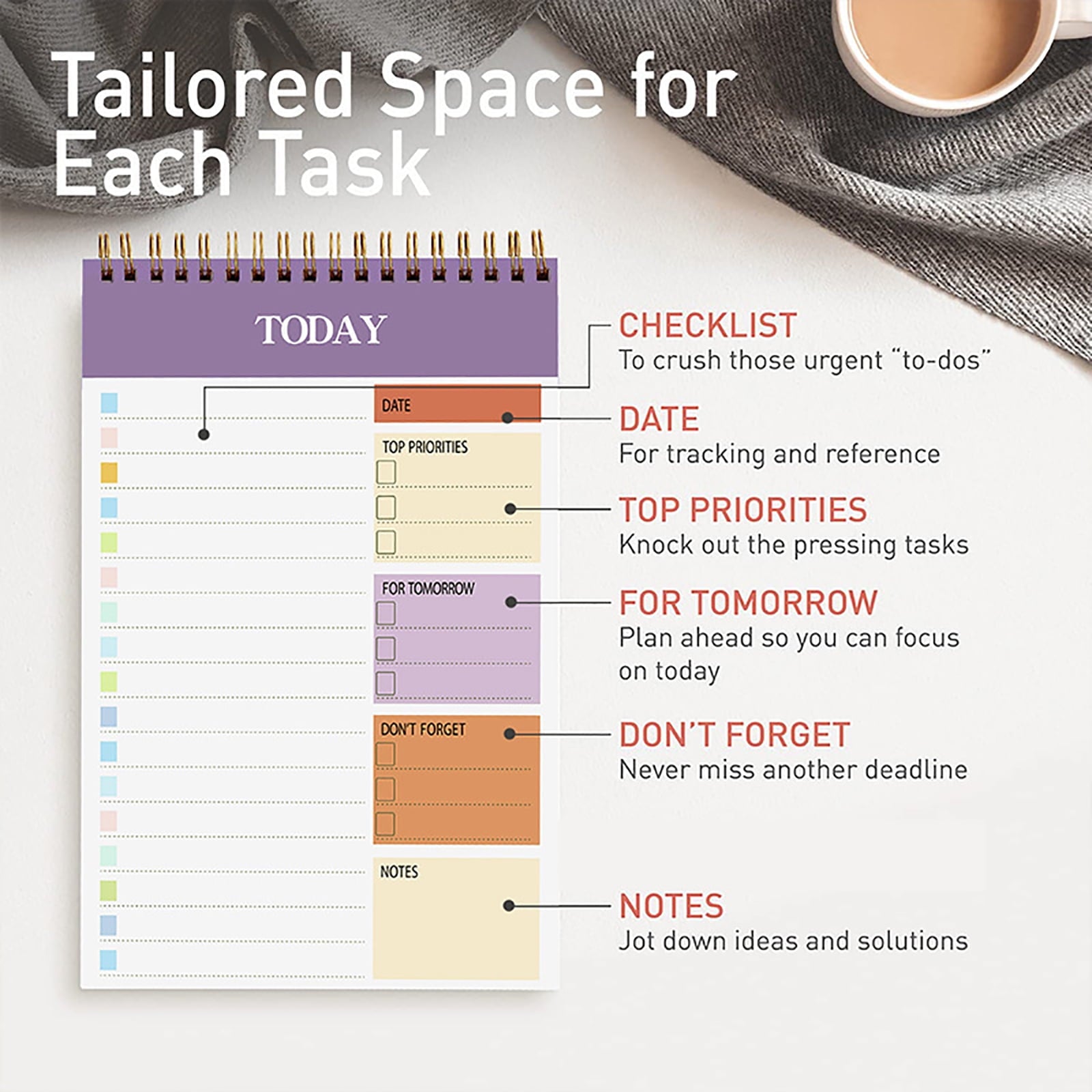 MerryNine 2 Pack A5 Daily Planner Notepad, 104 Pages, 8.66" x 5.51" To Do List Notepad - Image 3