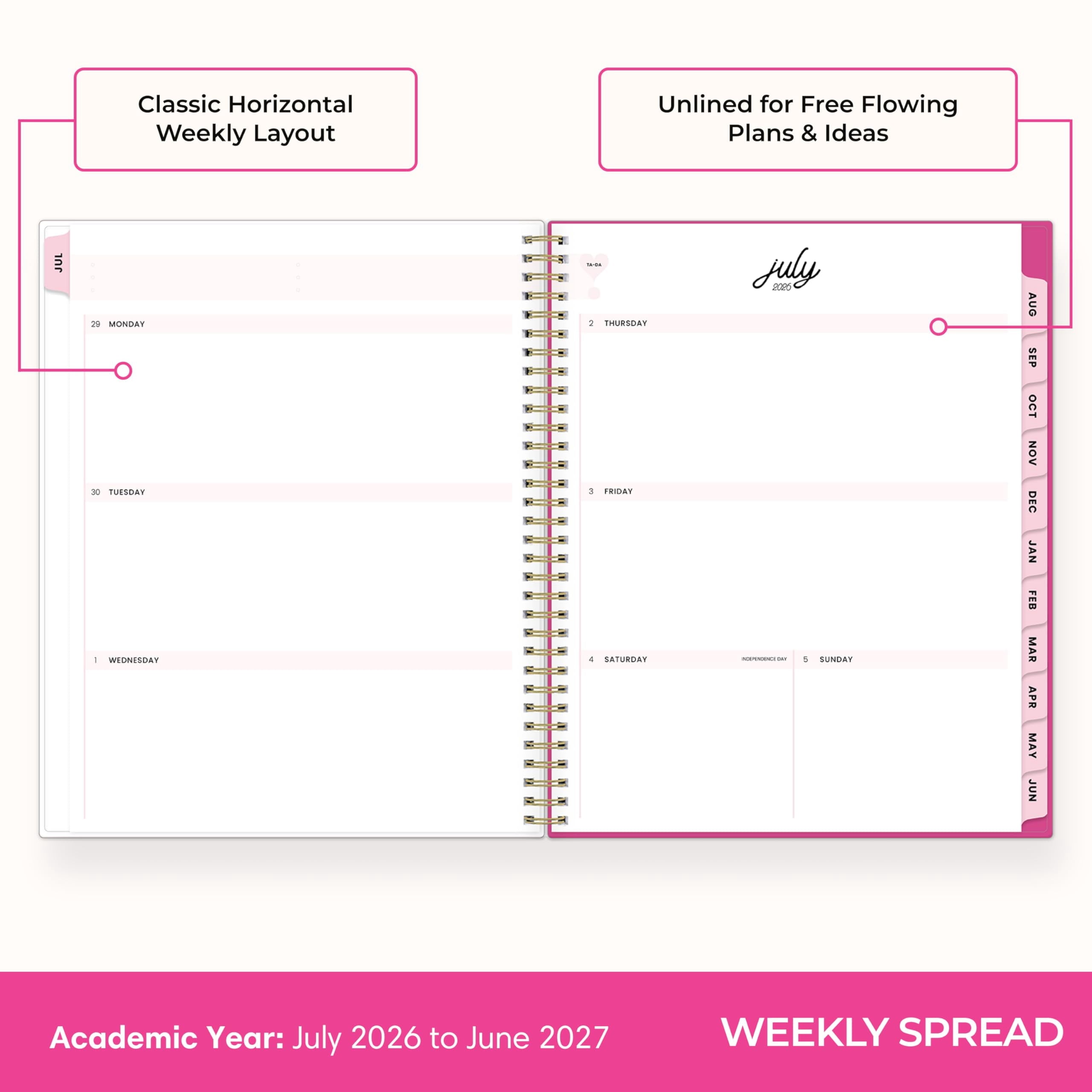2026-2027 Weekly and Monthly Academic Year Planner Calendar, July 2026 - June 2027, 8.5" x 11", Flexible Cover, Wireb... - Image 3