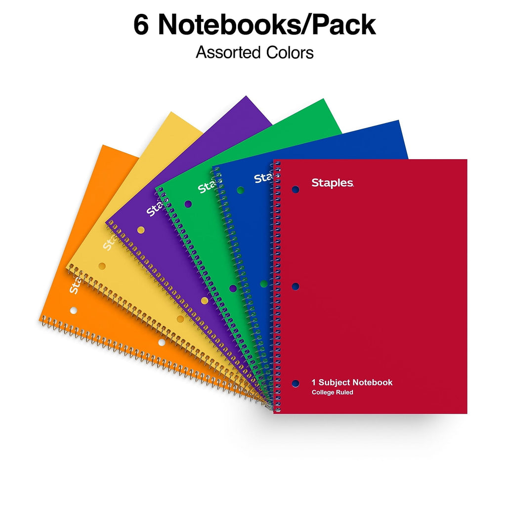 1-Subject Notebooks 8" x 10.5" College Ruled 70 Sheets Assorted Colors 6/Pack - Image 2