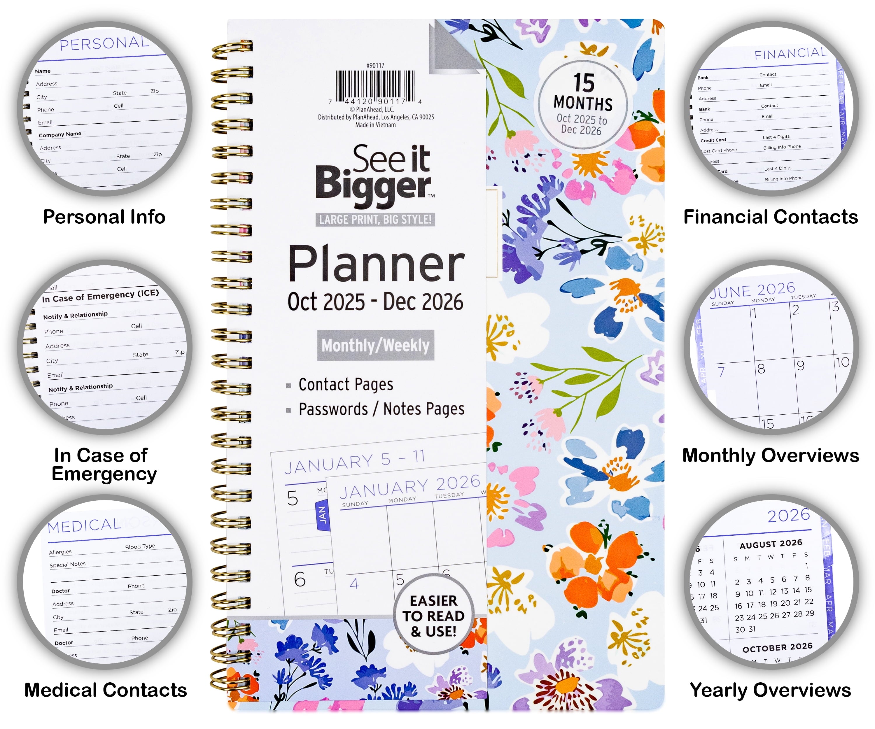 Monthly Weekly Planner Medium (5.5X 8.75) 15-Month, Oct 2025-Dec 2026 - Image 2