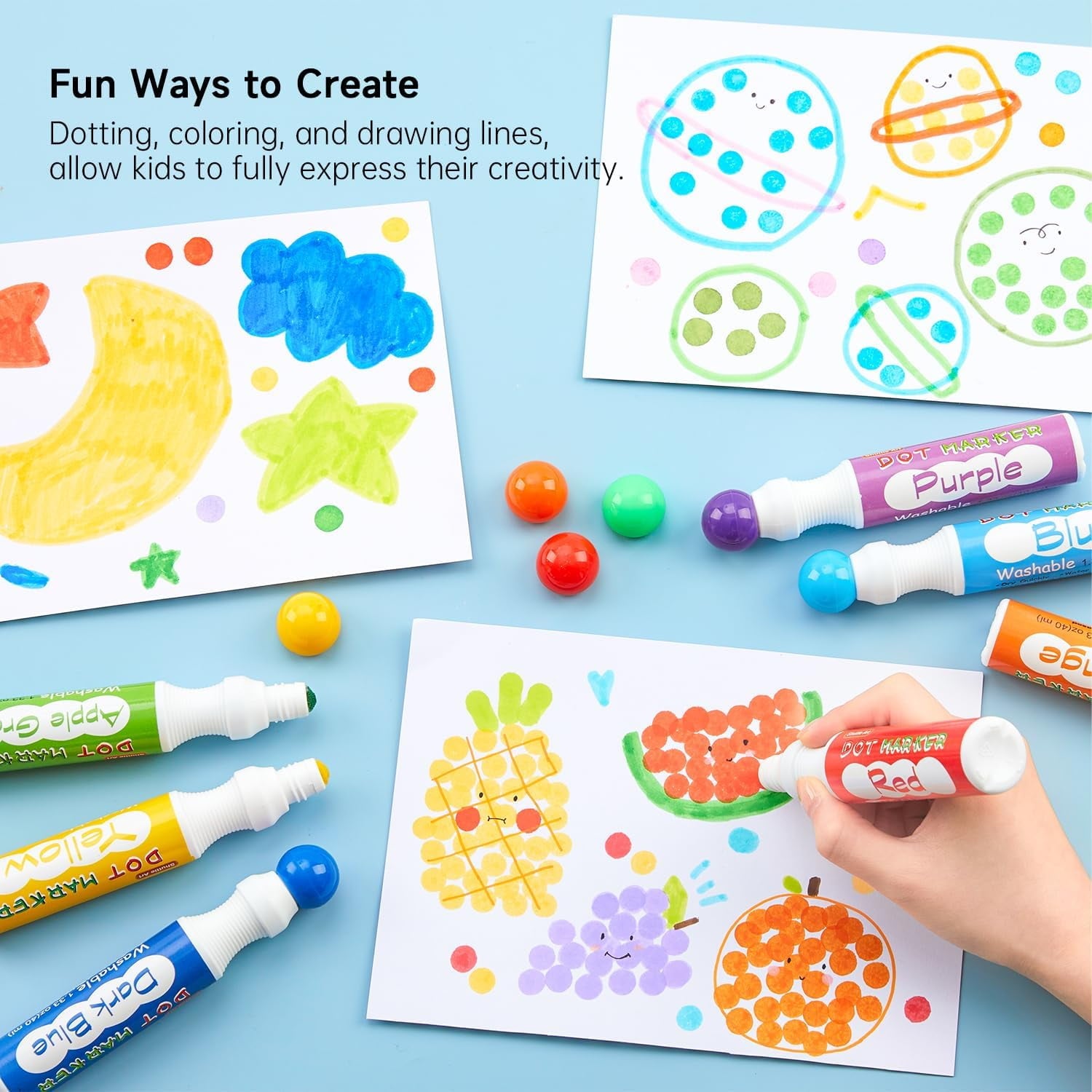 Shuttle Art Dot Makers, 12 Colors Bingo Daubers with 20 Unique Patterns of Dot Book for Art Activities, Non-Toxic Washable Coloring Markers - Image 4