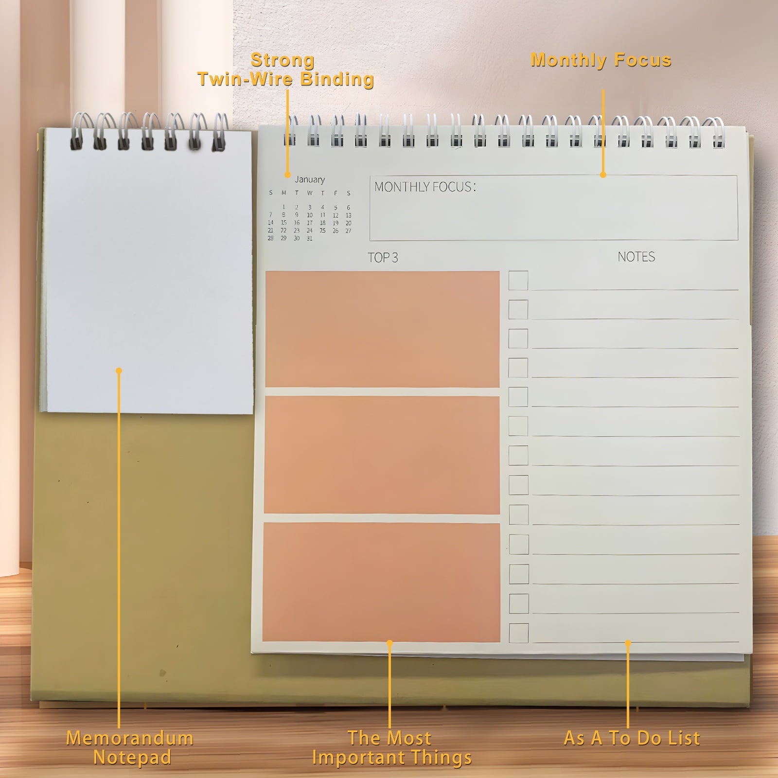 Small Desk Calendar 2026, Monthly Desktop Calendar with Pocket Folder, Jan. 2026 - Dec. 2026, 8" x 10", Standing Flip Calendar with To Do Li - Image 5