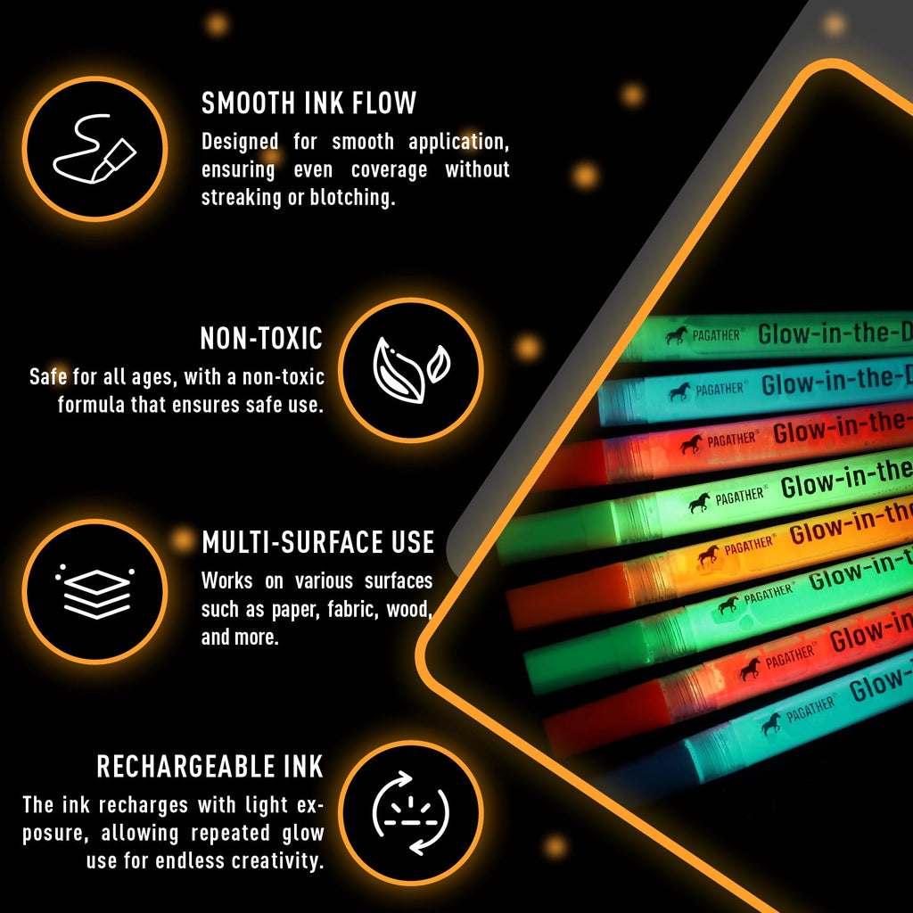 8 in the Dark Markers 2mm Round Tip Neon Fluorescent Paint Pens for Rock Painting, Fabric, Glass, Wood, and Crafts - Image 2